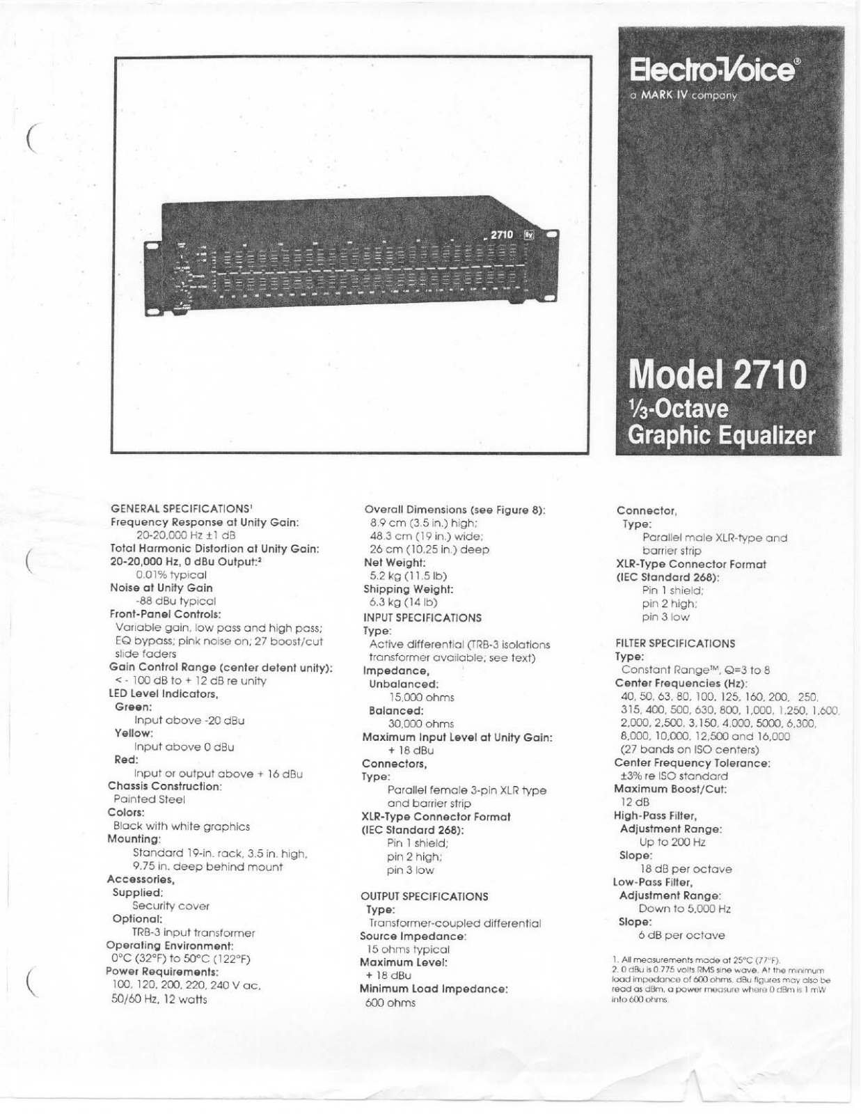 Electro-voice 2710 DATASHEET