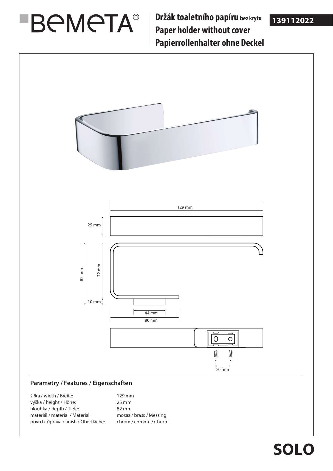 Bemeta Solo 139112022 User guide