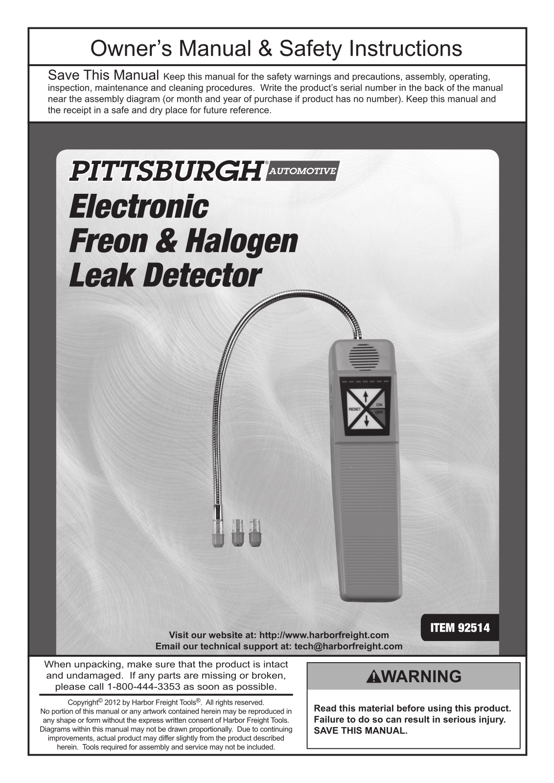 Harbor Freight Tools Electronic Freon and Halogen Leak Detector Product manual