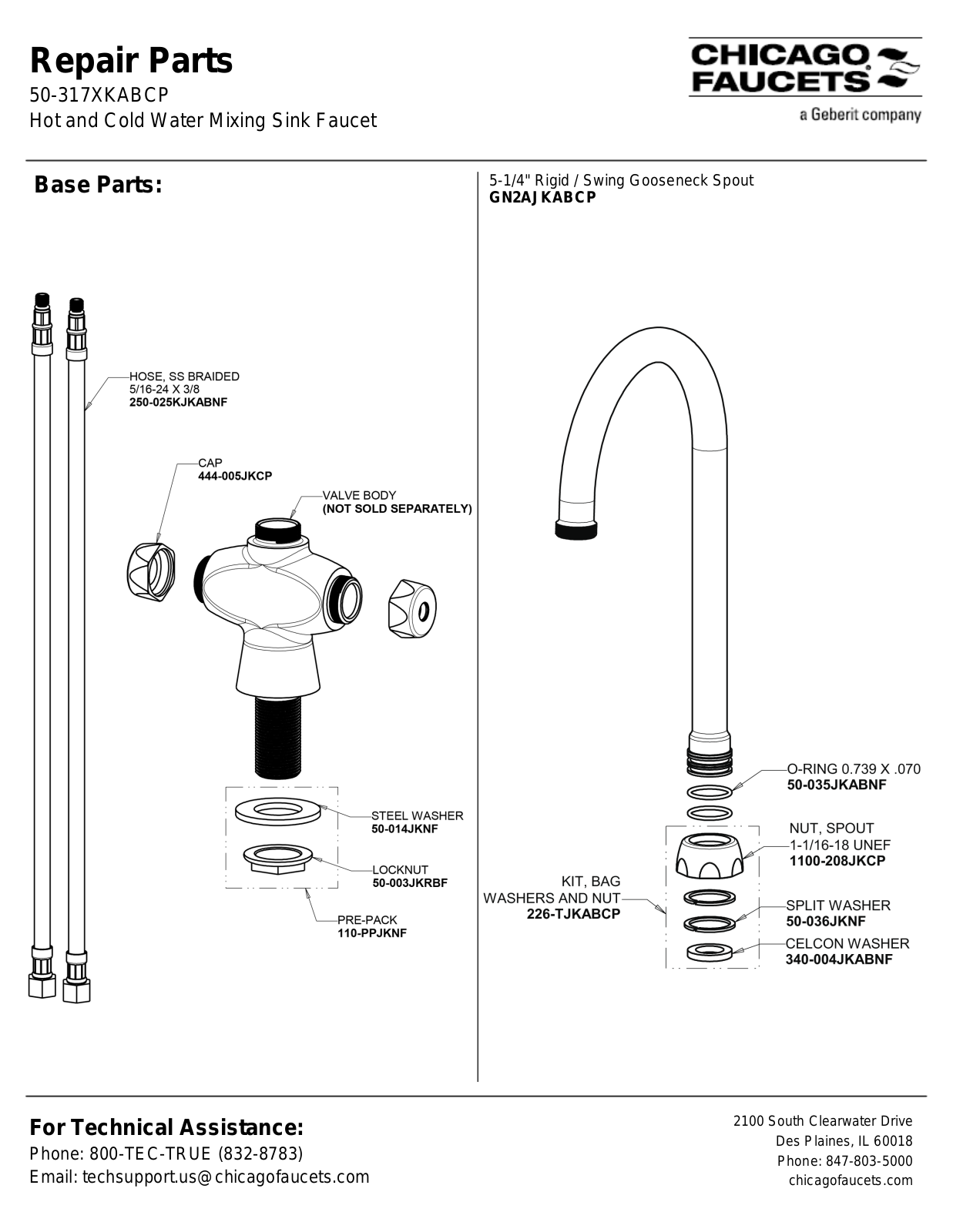 Chicago Faucet 350-317XKABCP Parts List