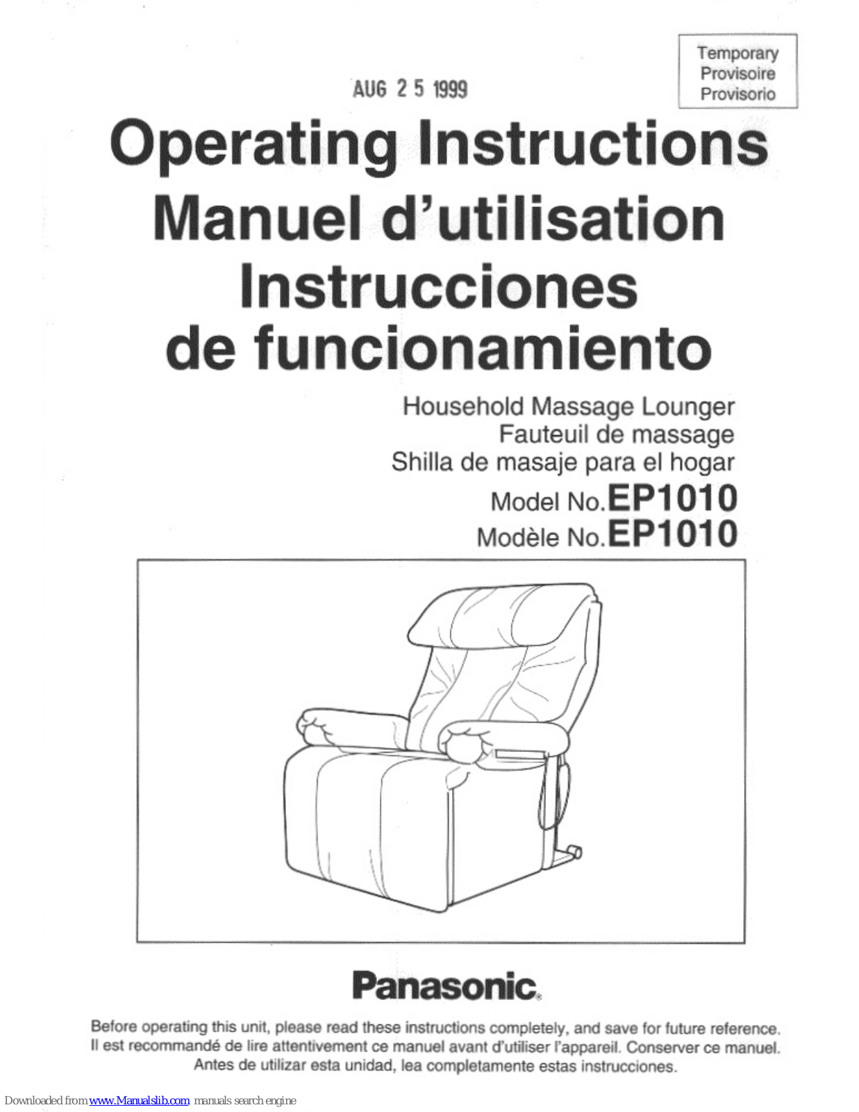 Panasonic EP1010B, EP1010K, EP1010G, EP1010 Operating Instructions Manual