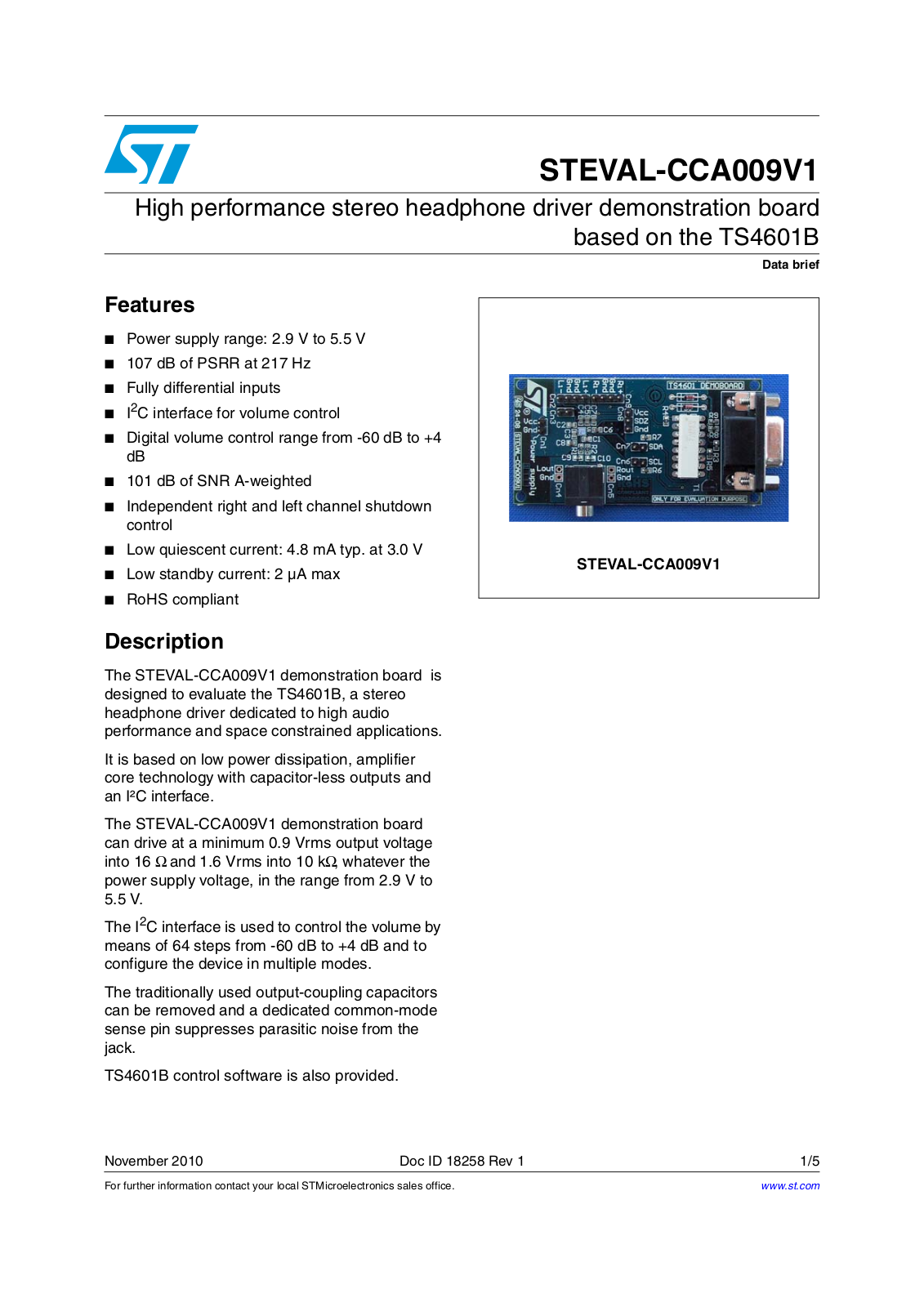 ST CCA009V1 User Manual