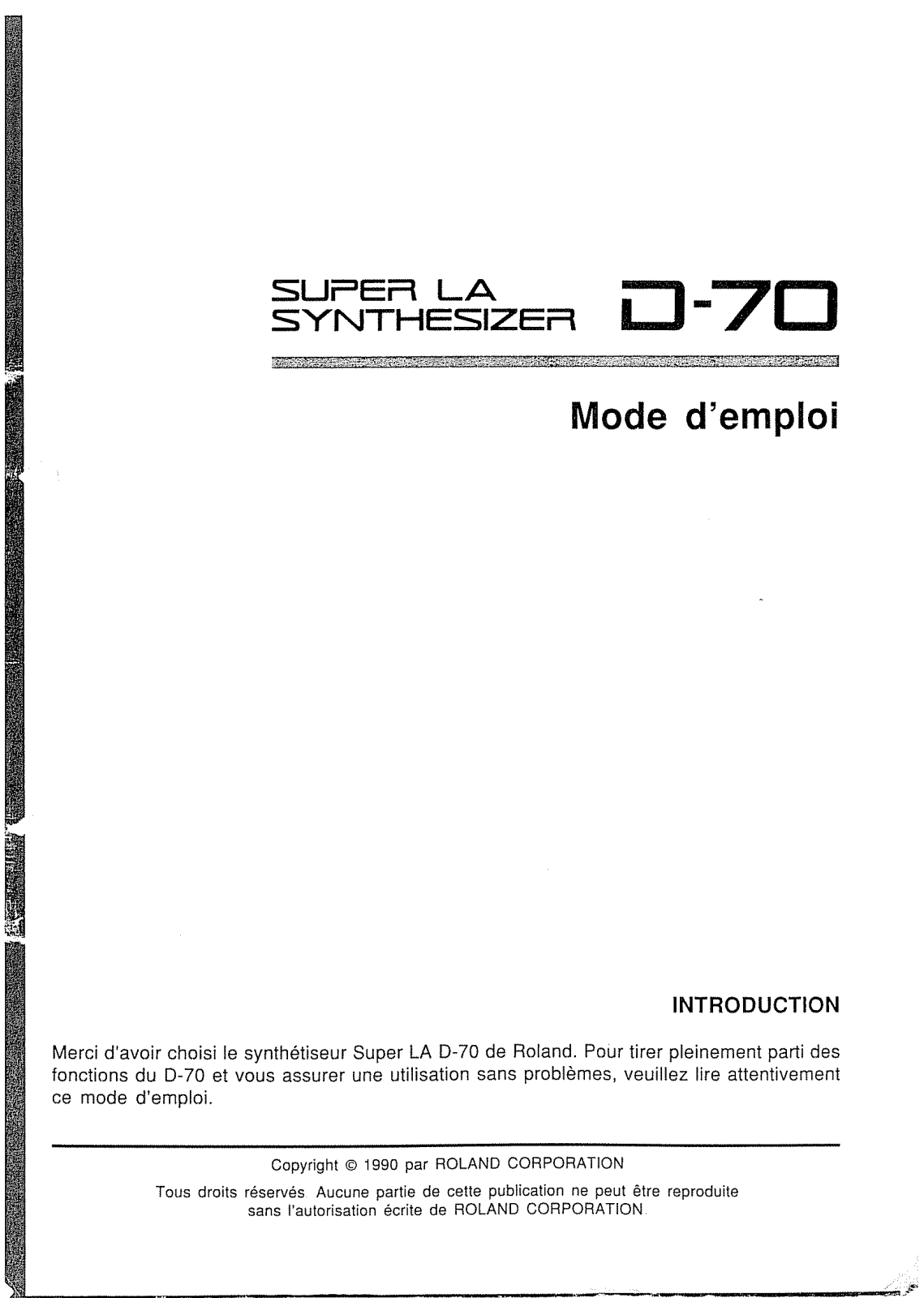 Roland D-70 Owner’s Manual