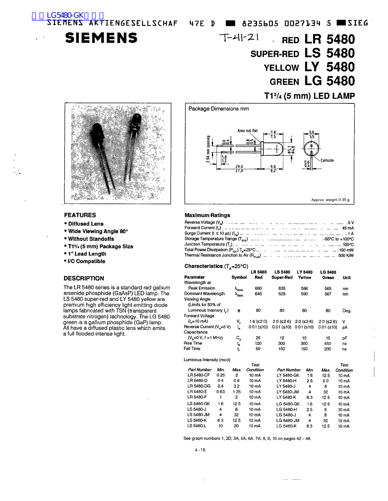 Siemens LR5480, LS5480, LY5480, LG 5480 Technical data