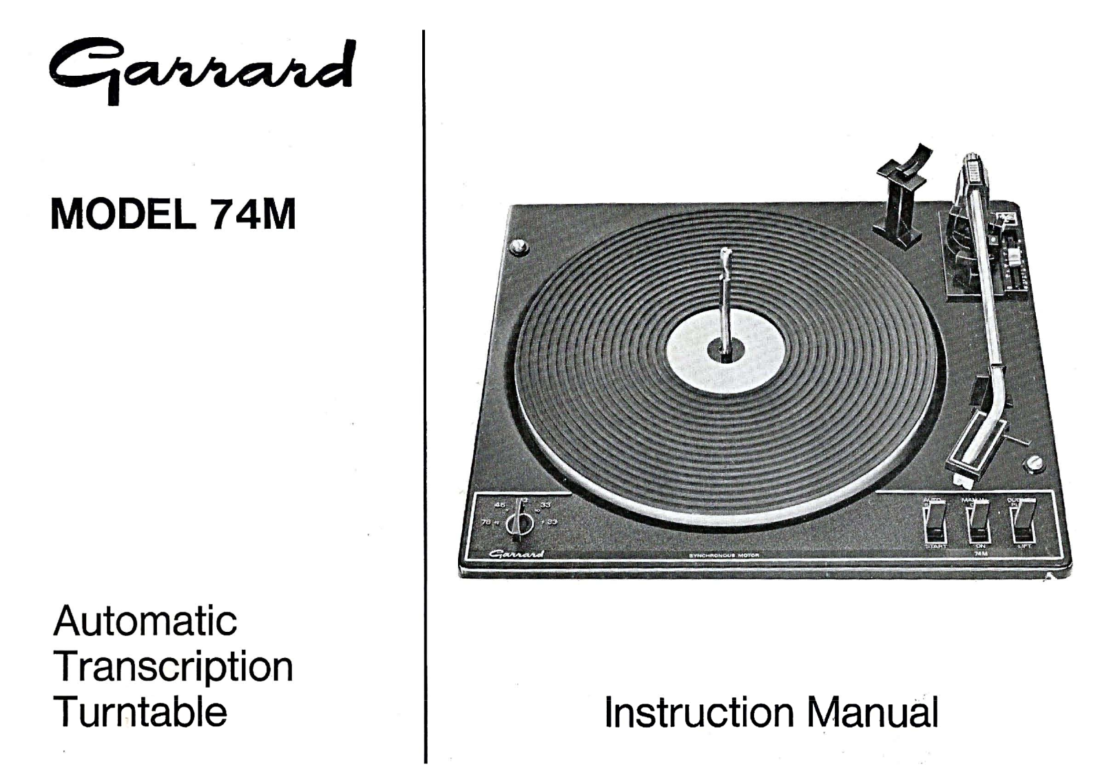 Garrard 74-M Owners Manual