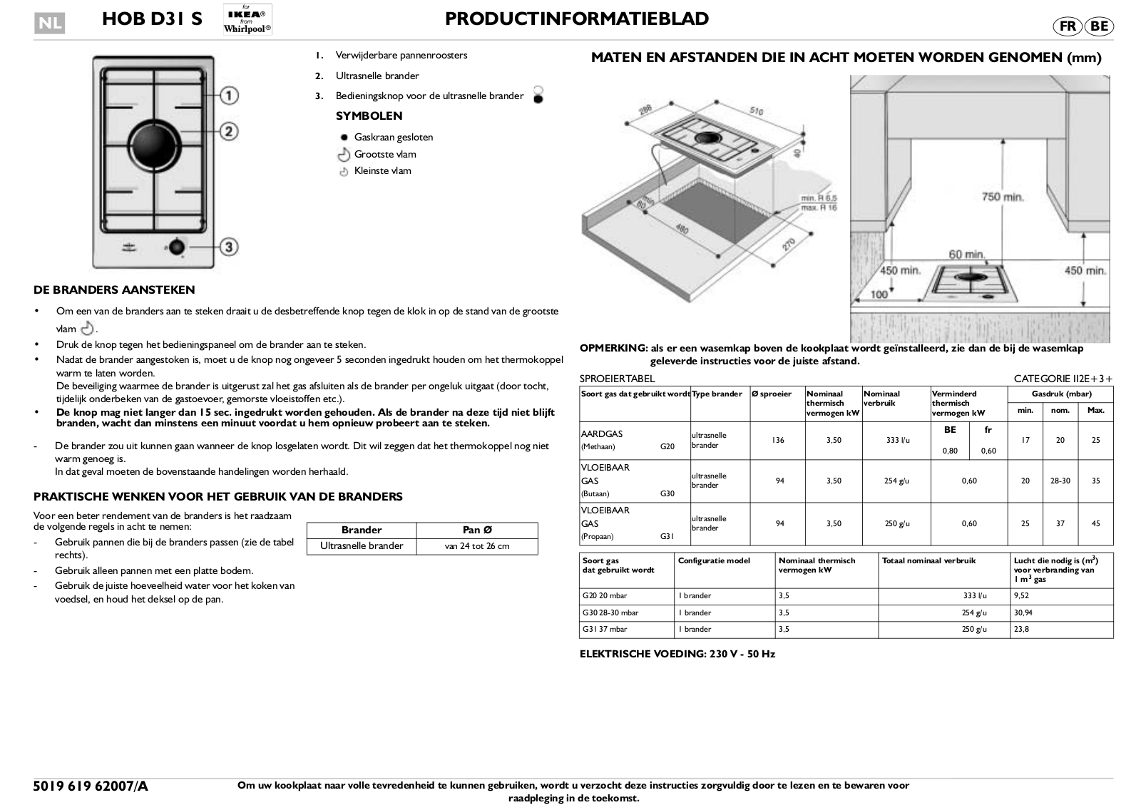 Whirlpool HOB D31 S INSTRUCTION FOR USE