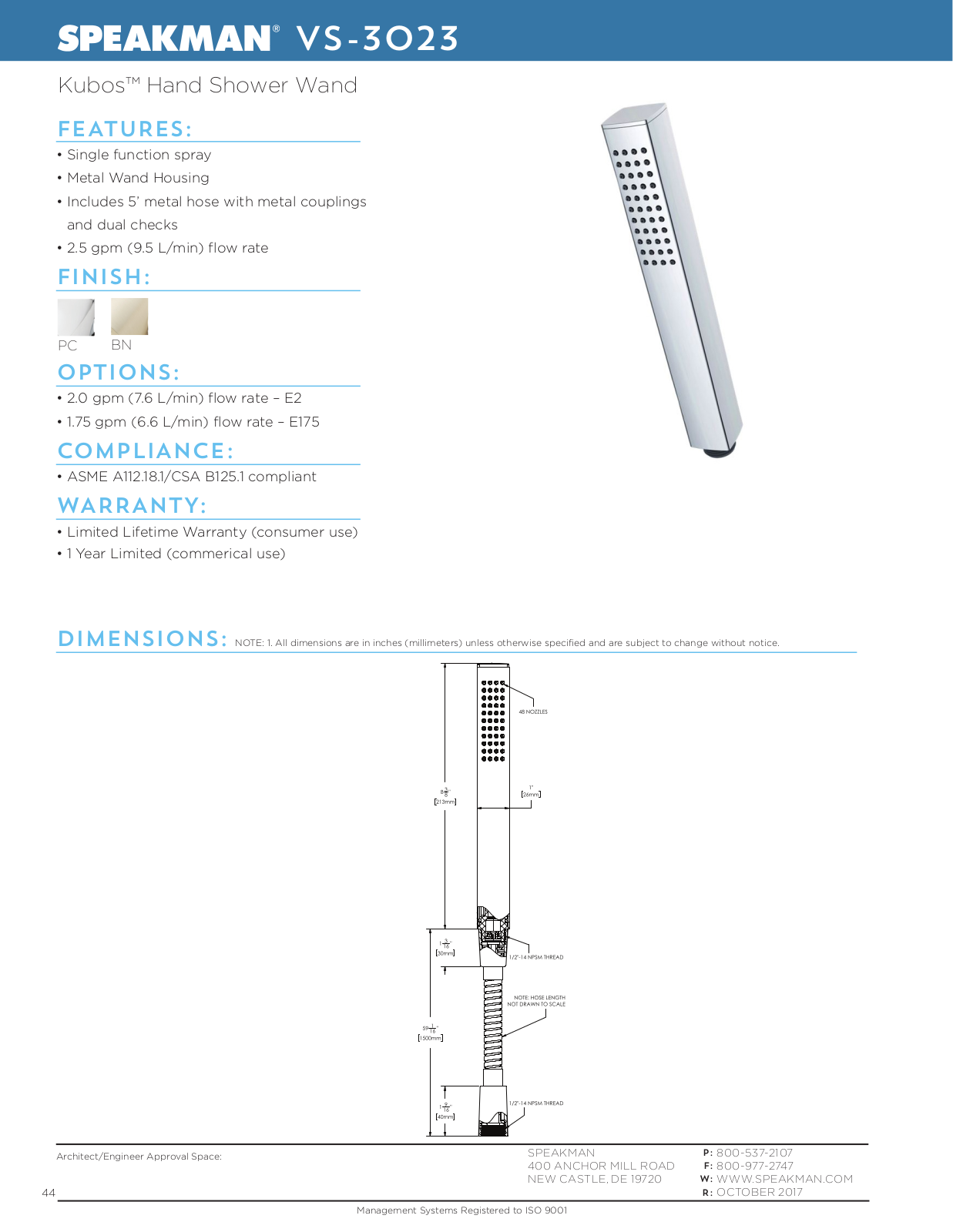 Speakman TCTA1163 Specifications - ManualMachine.com