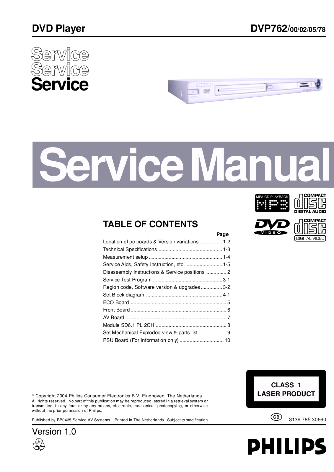 Philips DVP-762 Service Manual