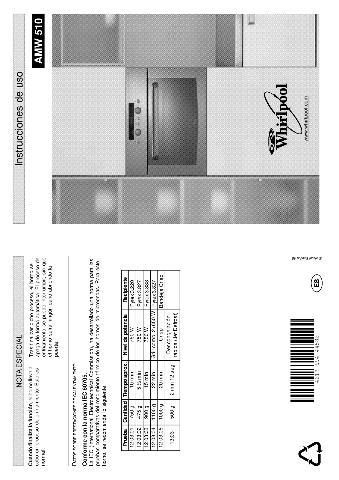 Whirlpool AMW 510 AL, AMW 510 IX, AMW 510 NB INSTRUCTION FOR USE