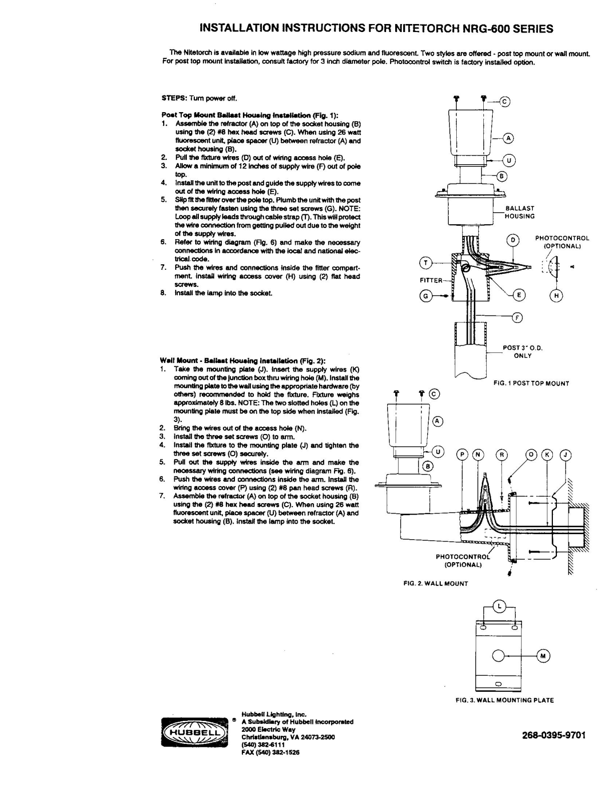 Hubbell Lighting NRG-600 User Manual