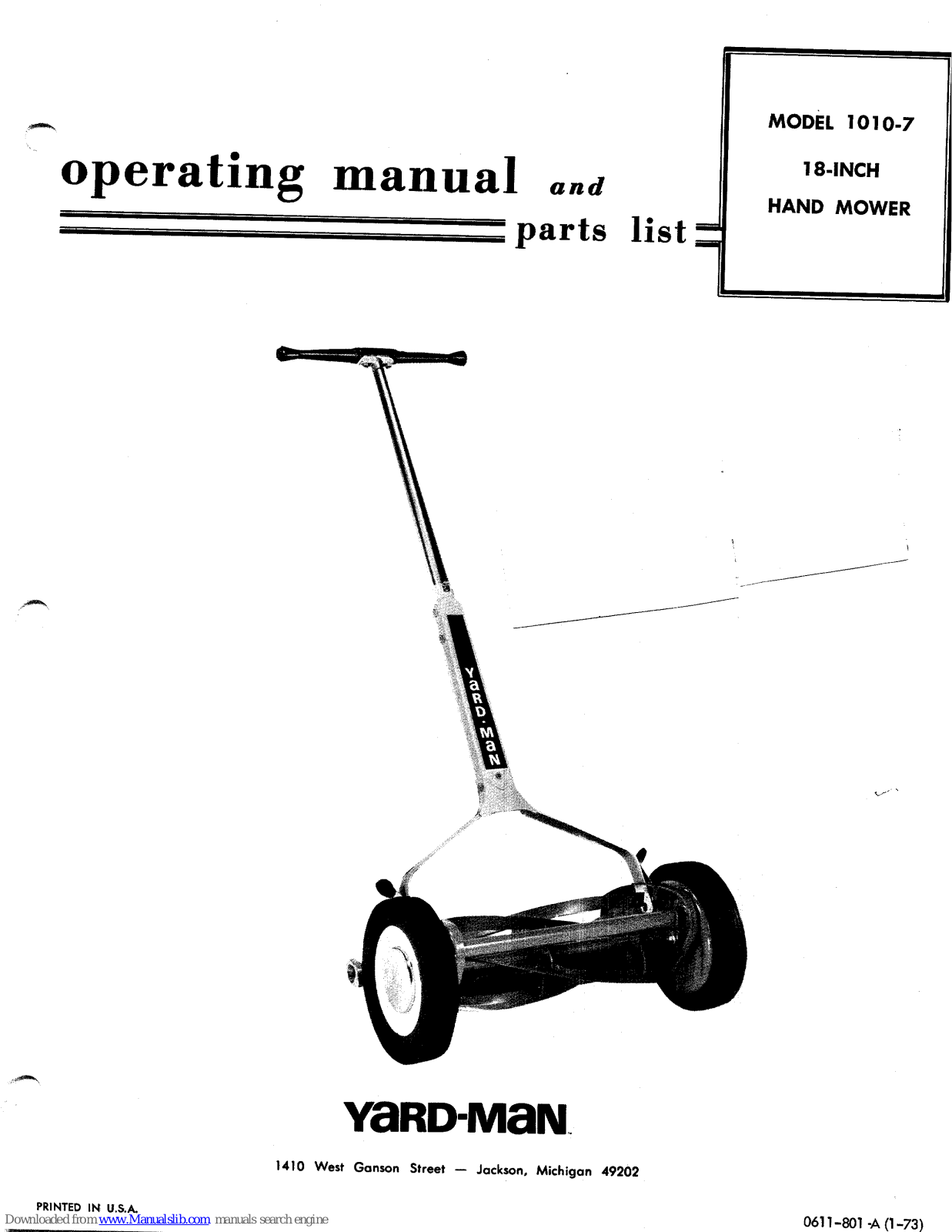 Yard-Man 1010-7 Operating Manual And Parts List