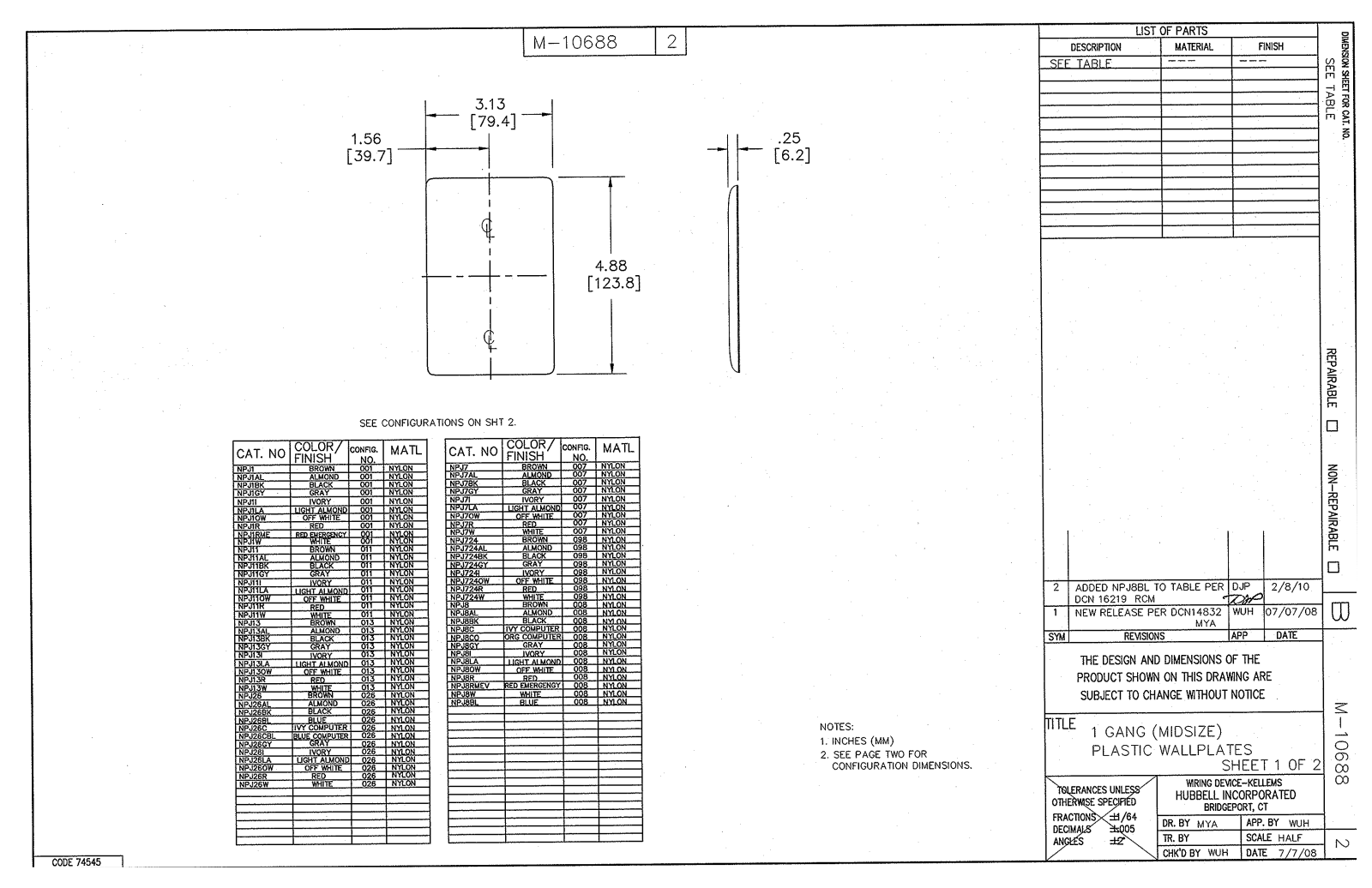 Hubbell NPJ8BL Reference Drawing