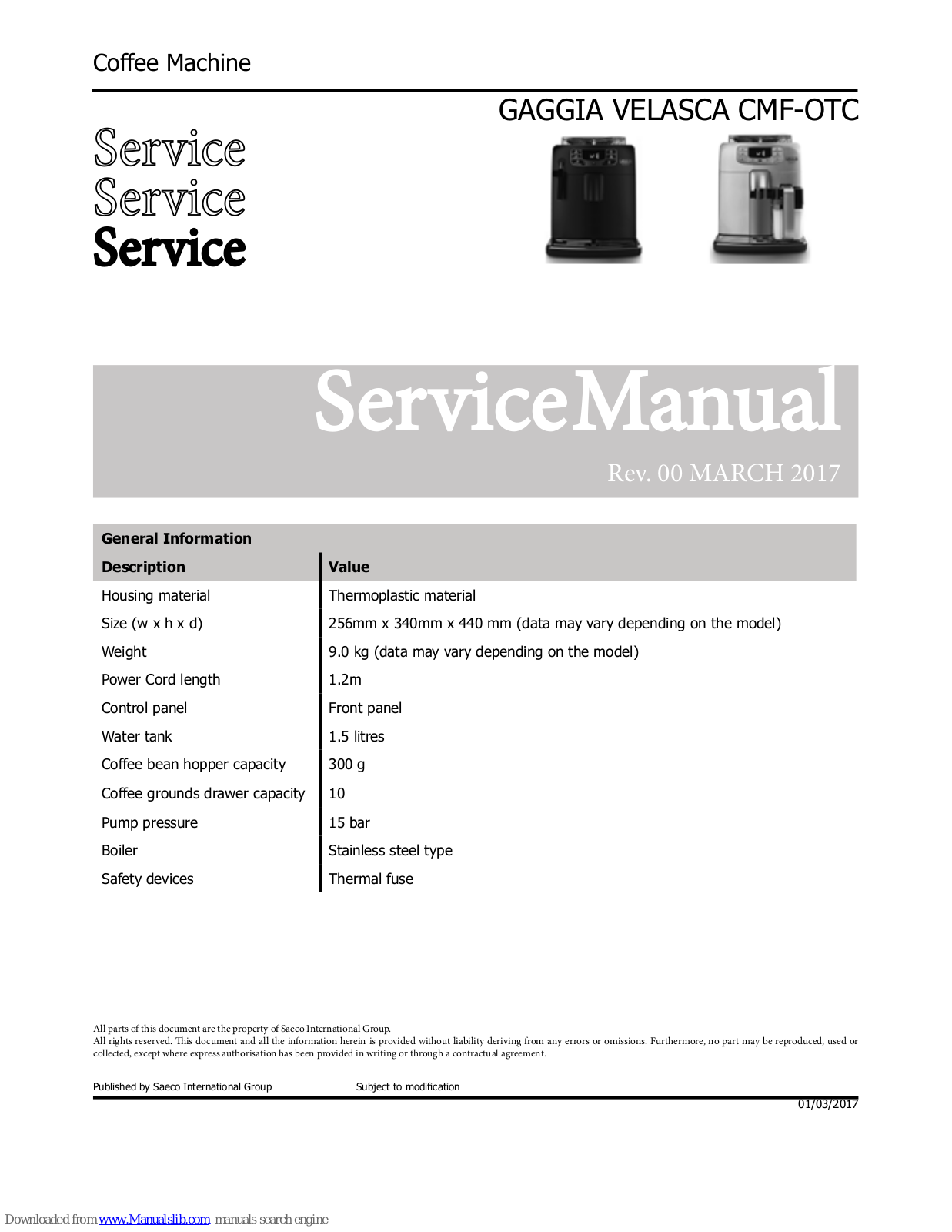 Saeco GAGGIA VELASCA CMF-OTC Service Manual