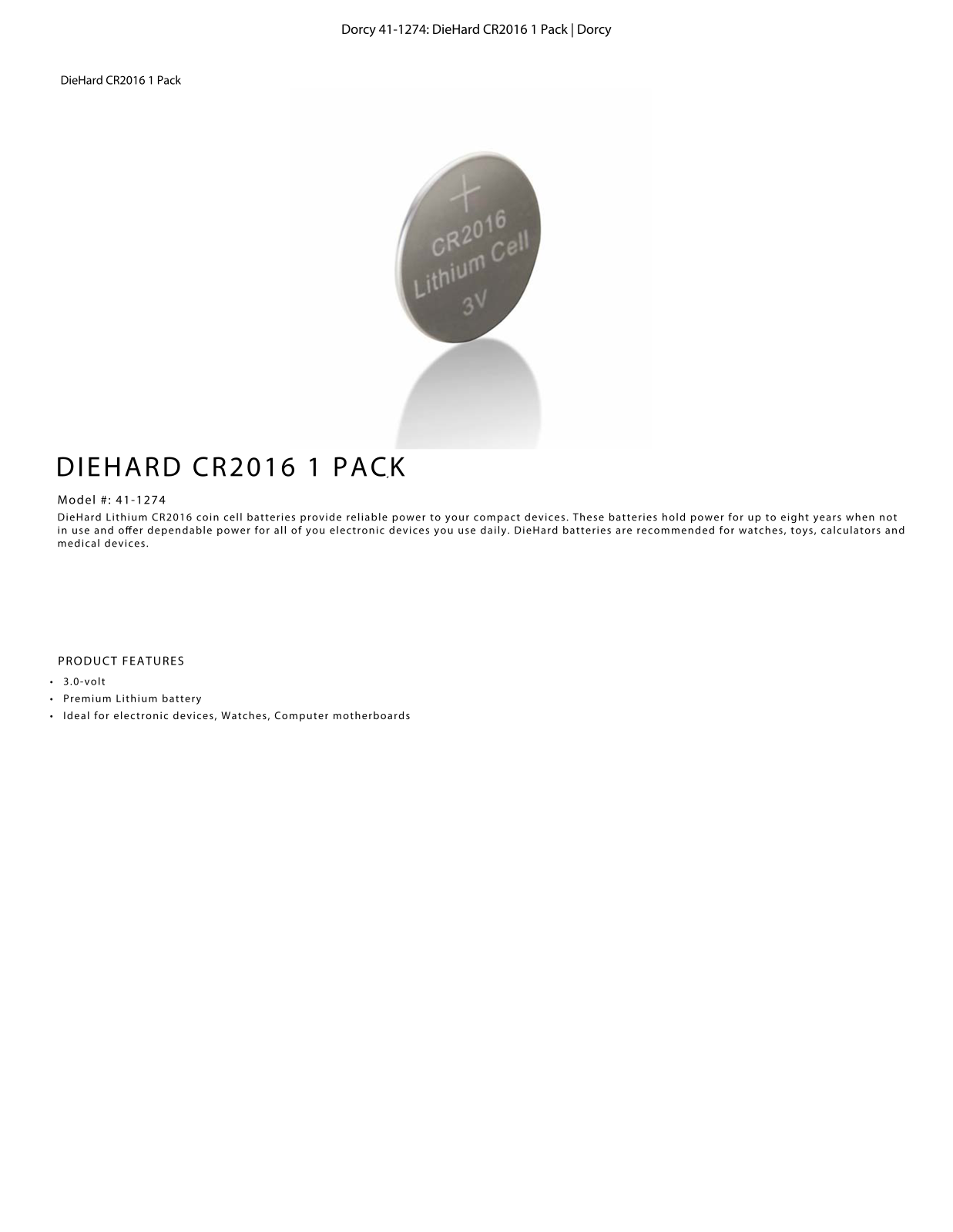 DieHard 41-1274 Data Sheet - ManualMachine.com