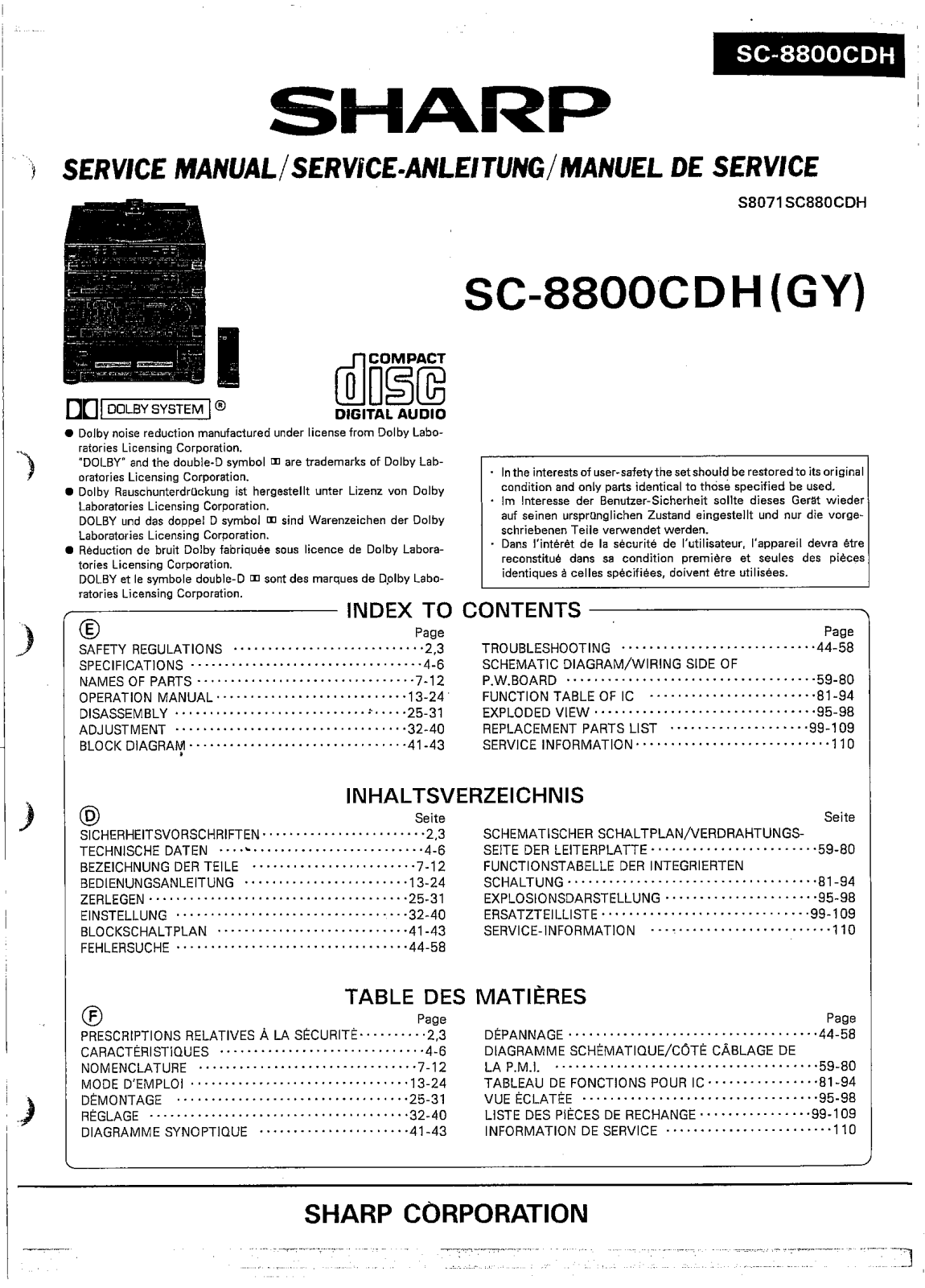 Sharp SC-8800-CDH Service manual