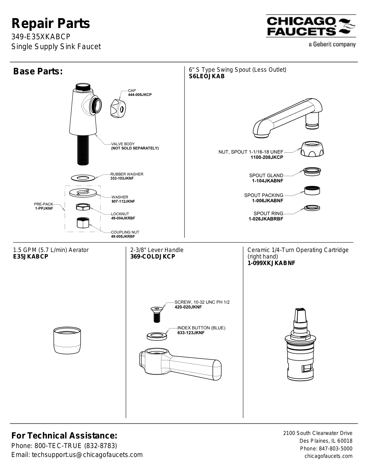 Chicago Faucet 349-E35XKABCP Parts List