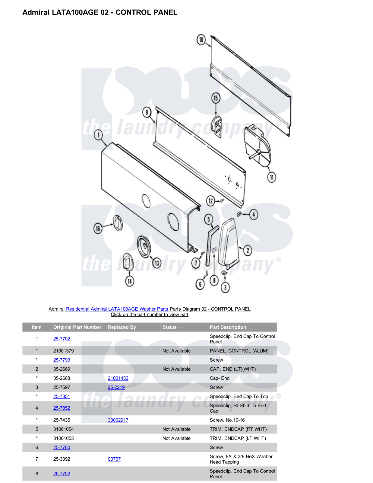 Admiral LATA100AGE Parts Diagram