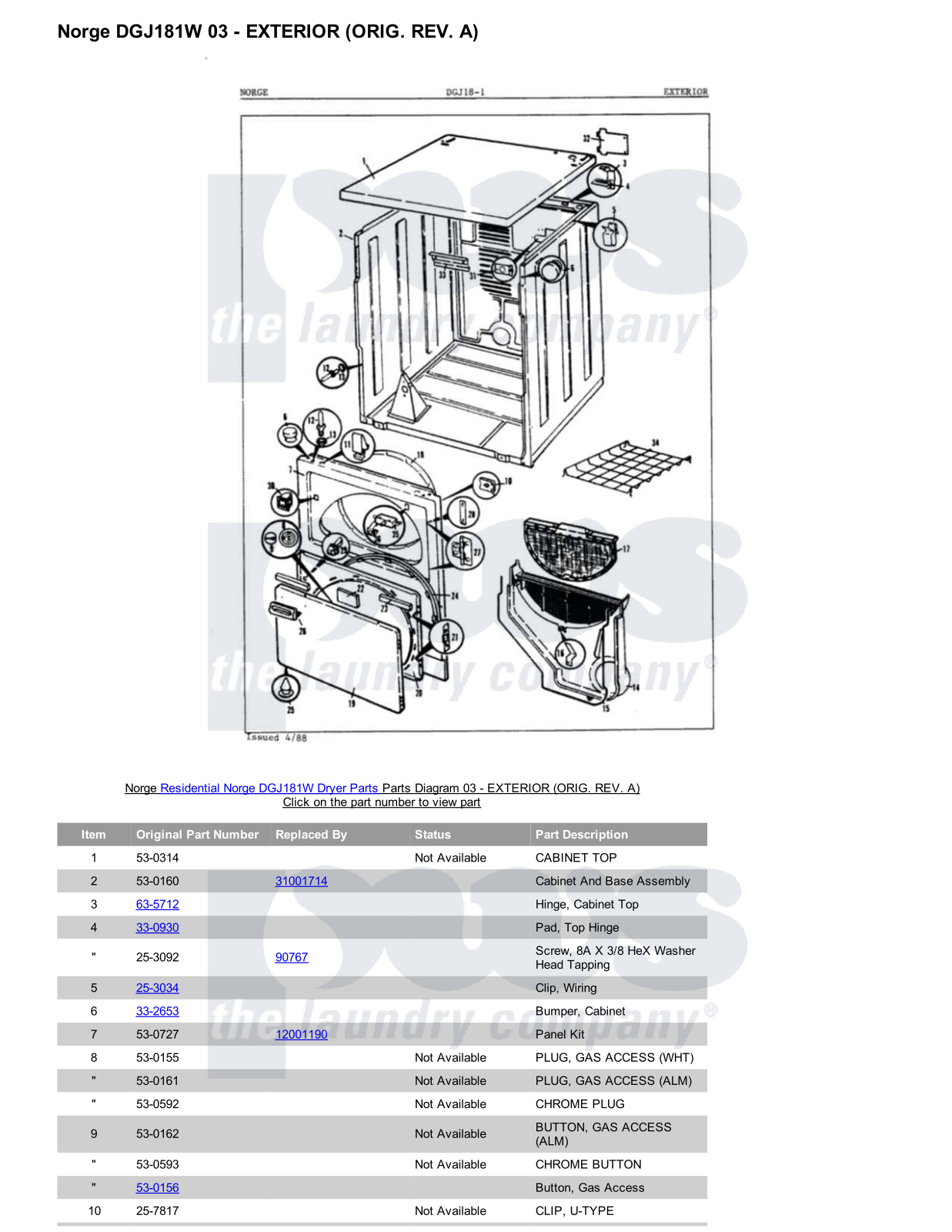 Norge DGJ181W Parts Diagram