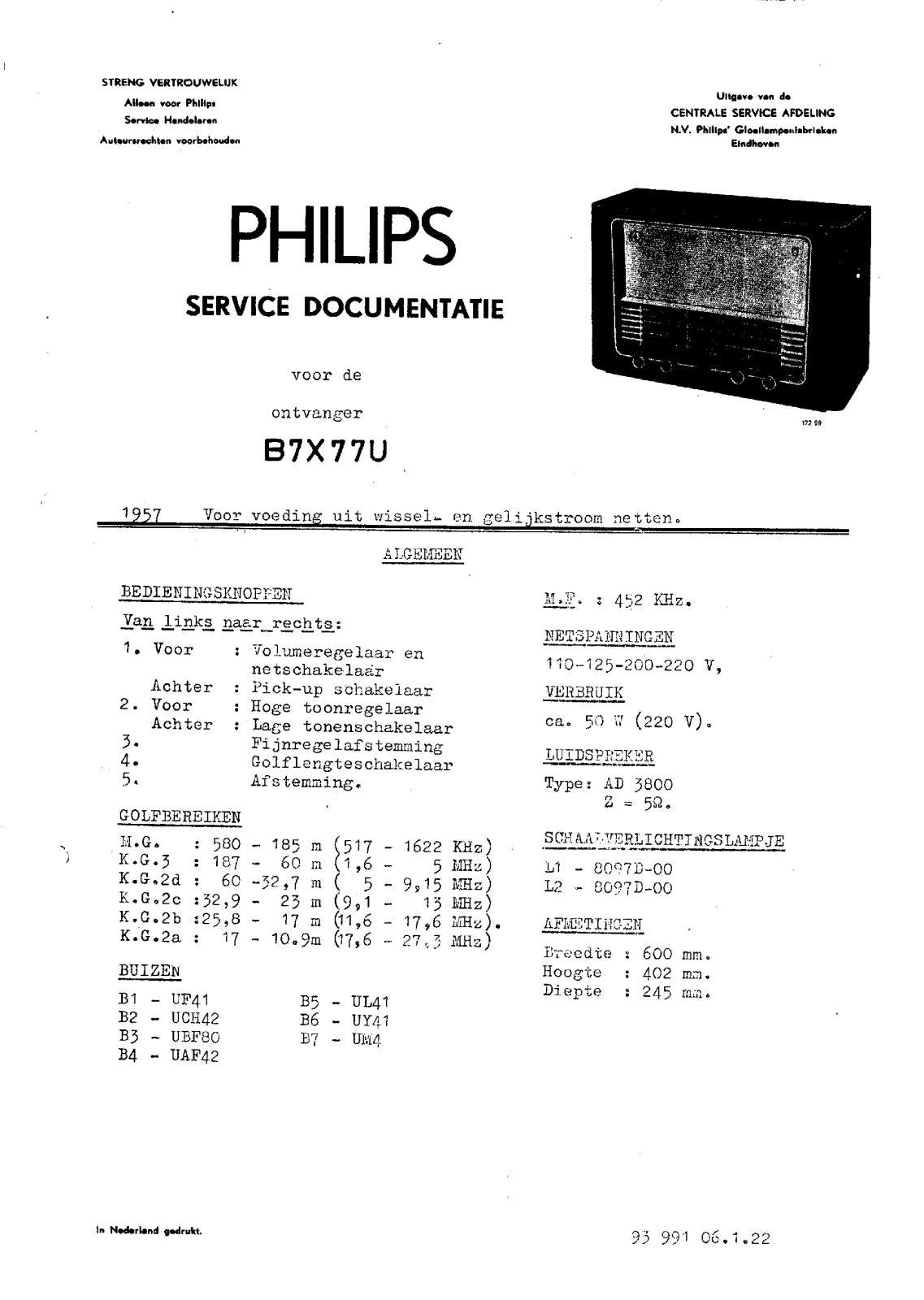 Philips B-7-X-77-U Service Manual