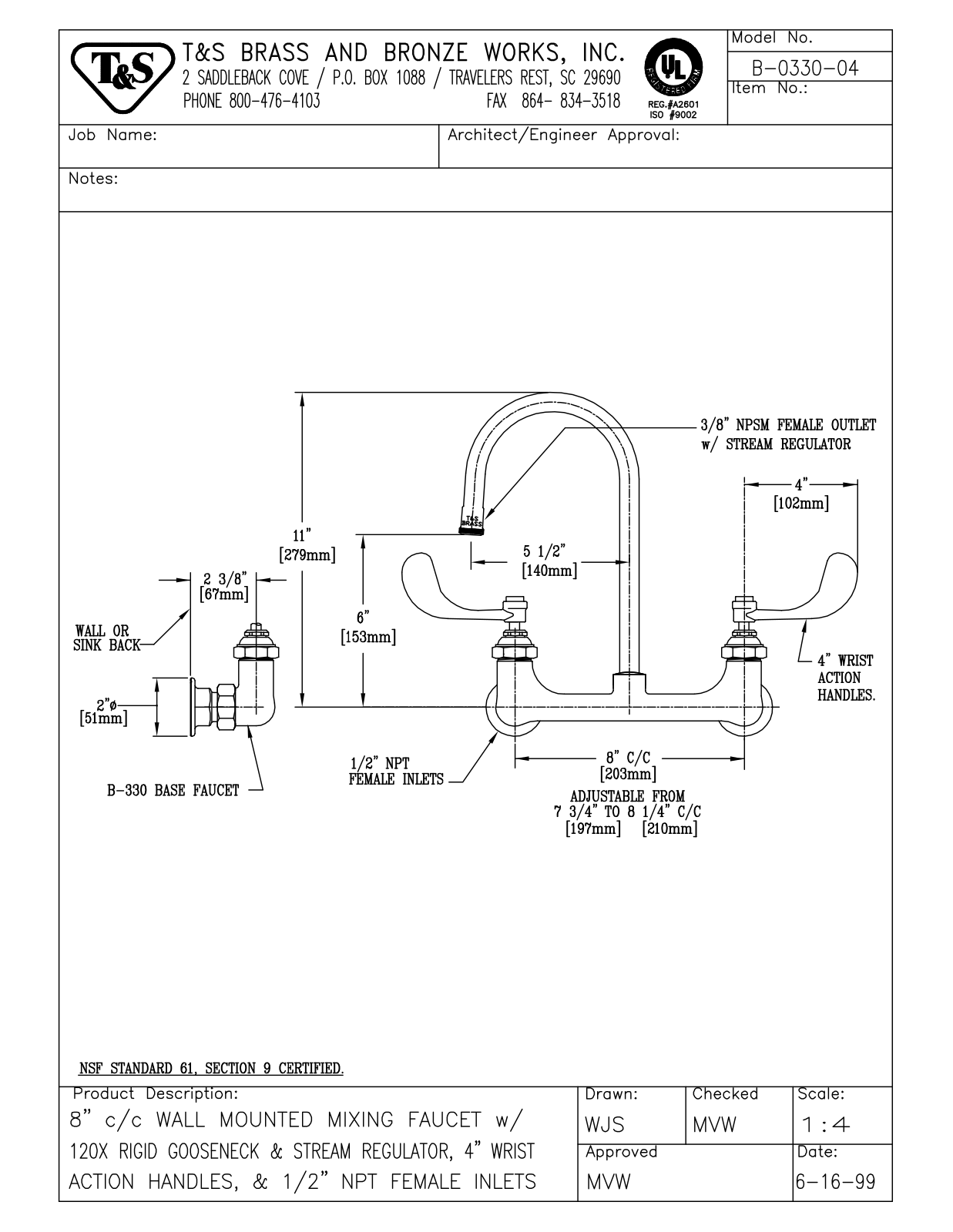 T & S Brass & Bronze Works B-0330-04 General Manual