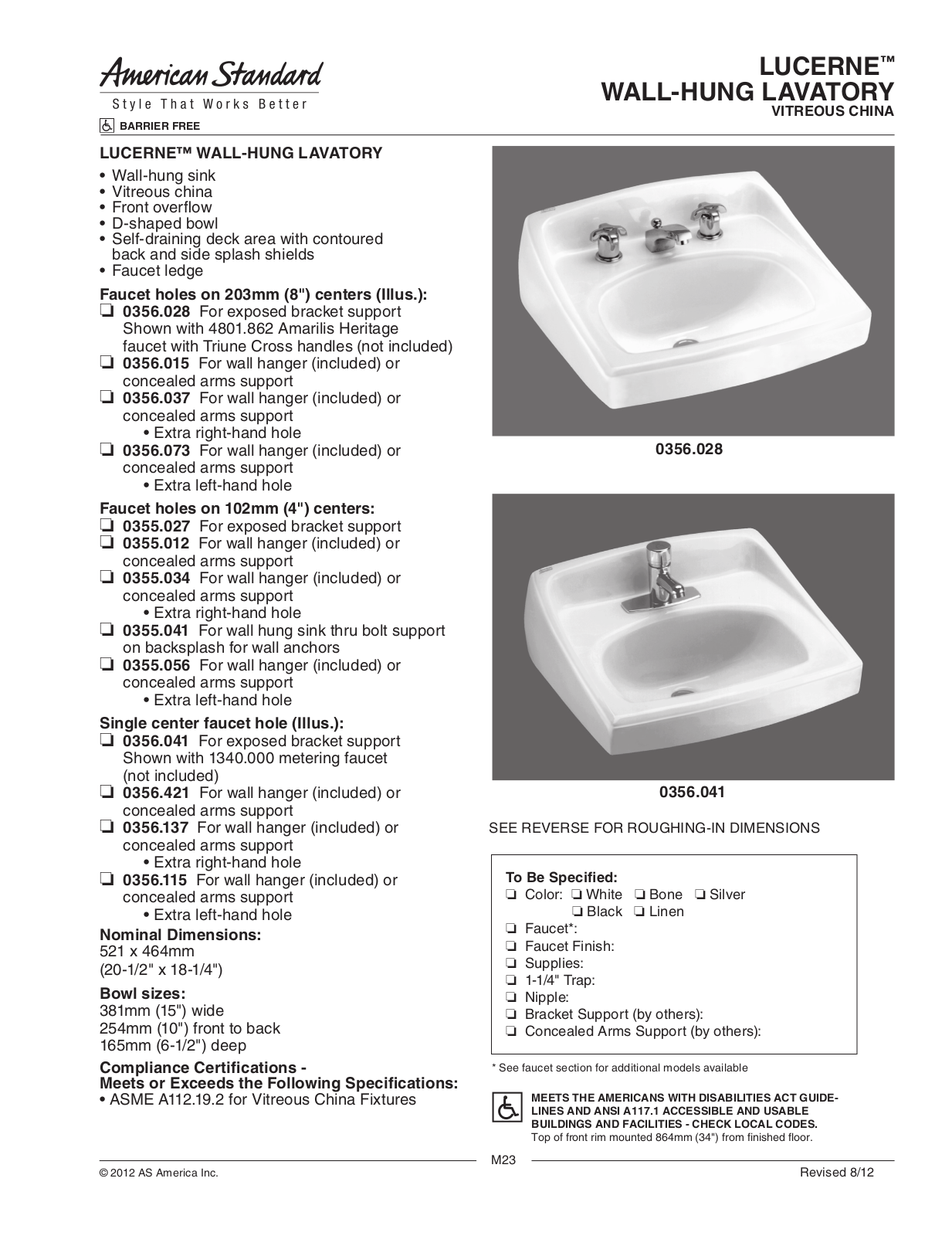 American Standard 0356.015.020 User Manual