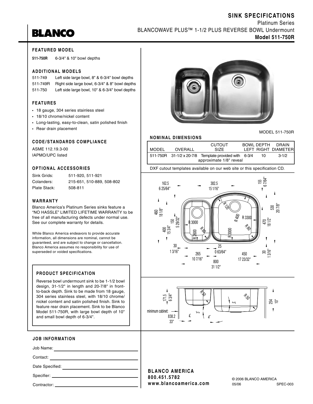 Blanco 511-750R User Manual