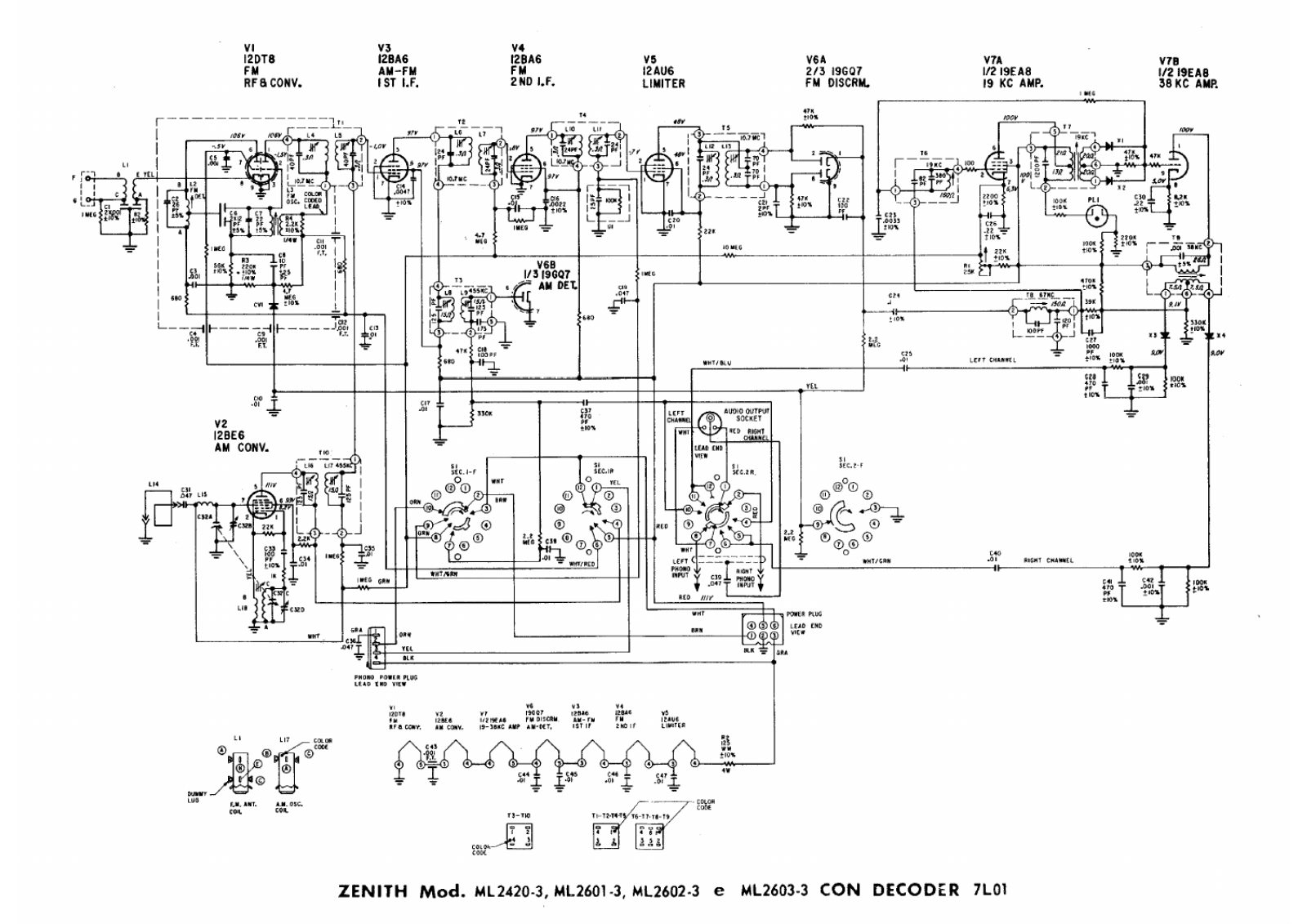 Zenith ml2420, ml2601, ml2602, ml2606 schematic