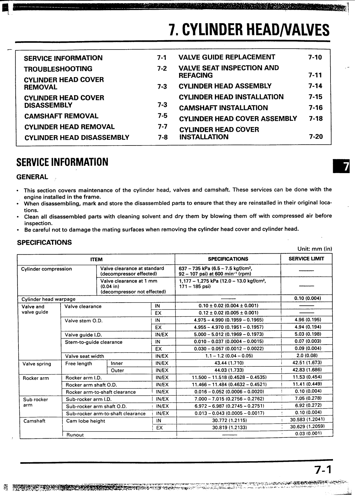 Honda XR400, XR250 Service Manual cap 7-8 1di2