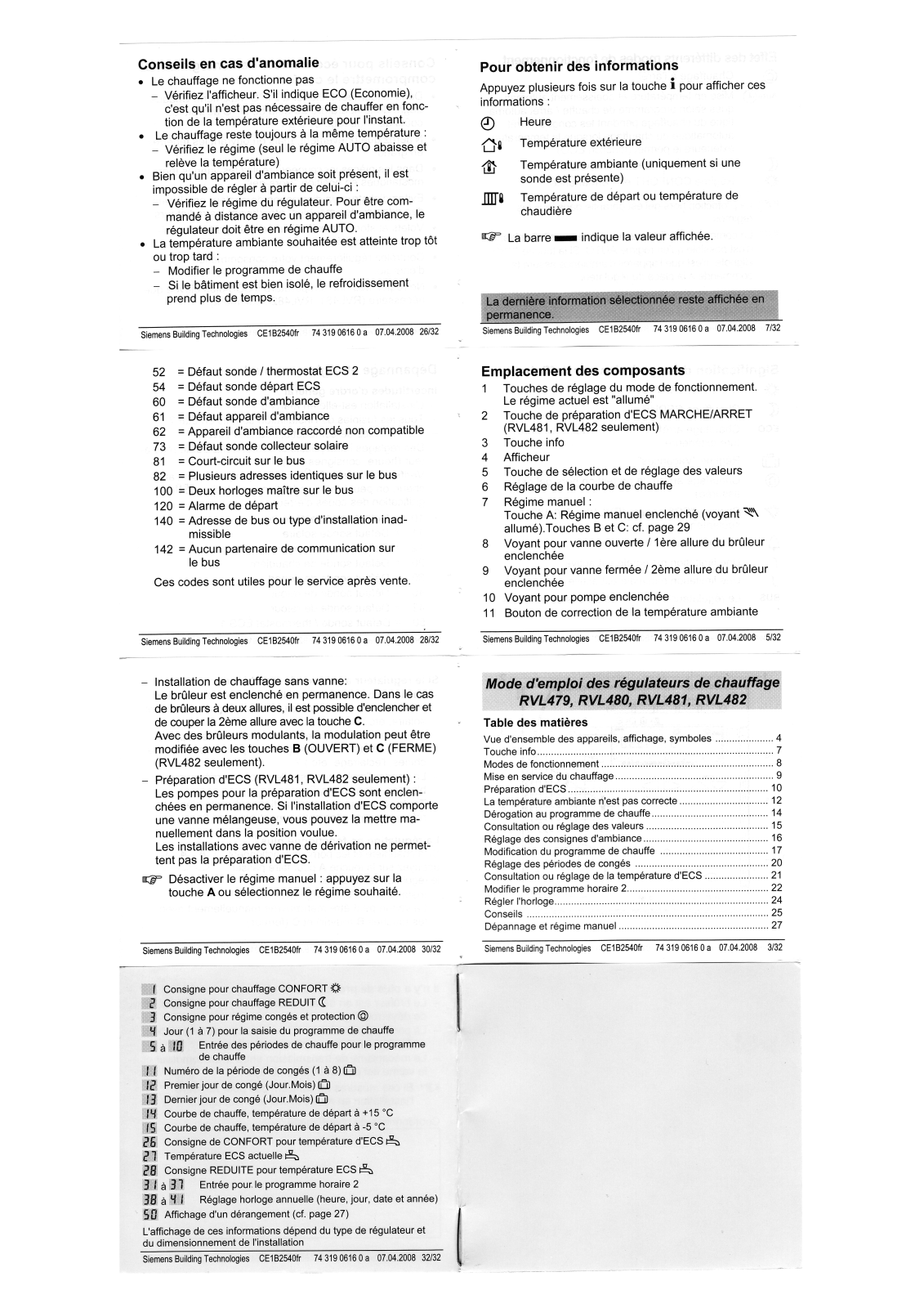 SIEMENS RVL479, RVL480, RVL481, RVL482 User Manual