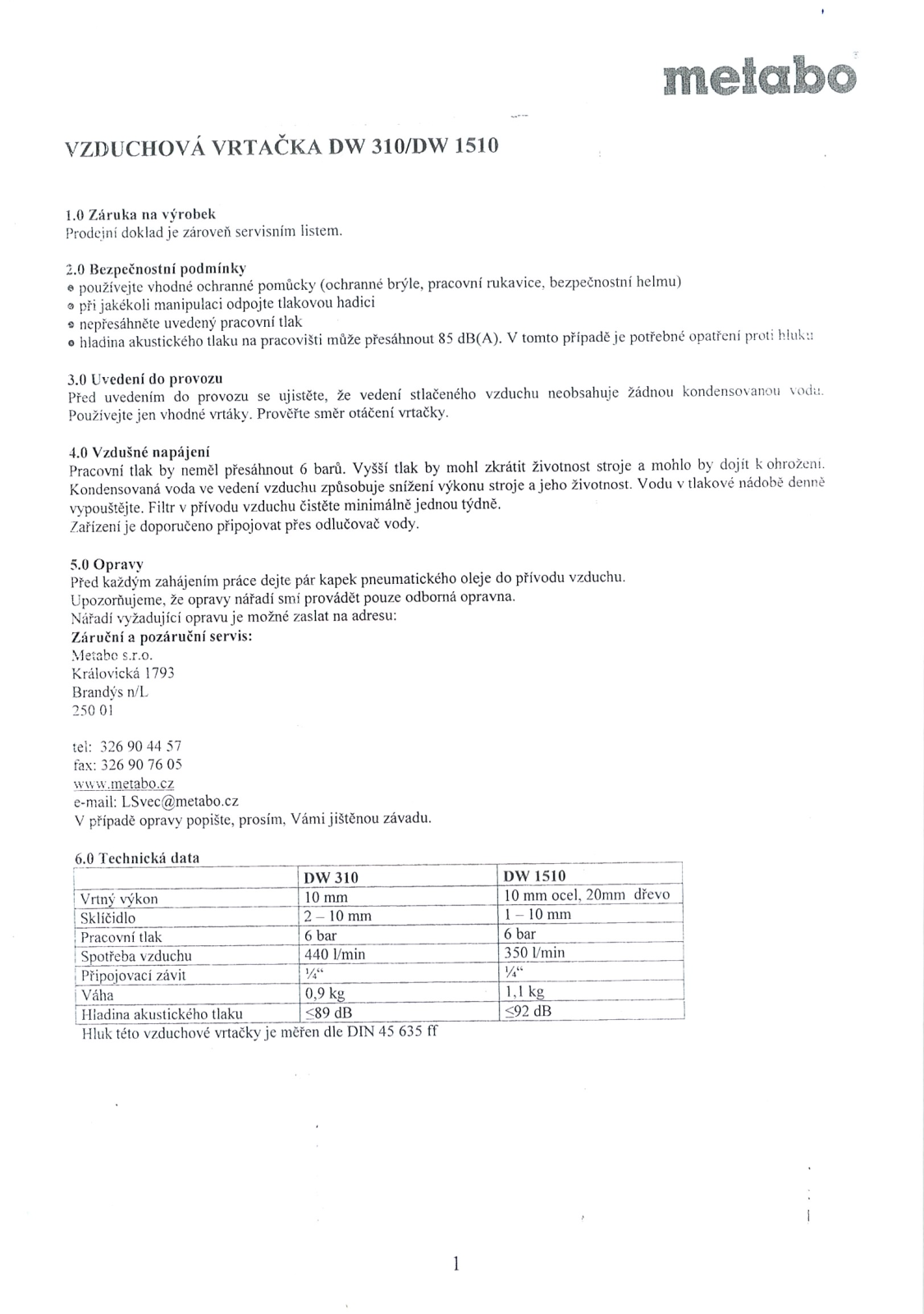 Metabo DW 310, DW 1510 User guide - ManualMachine.com