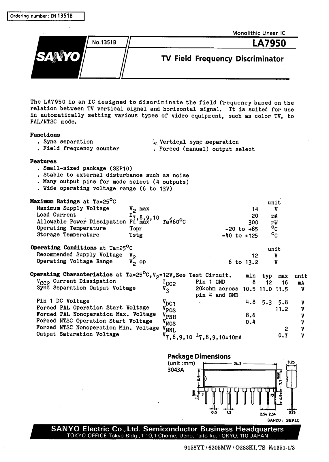 SANYO LA7950 Datasheet