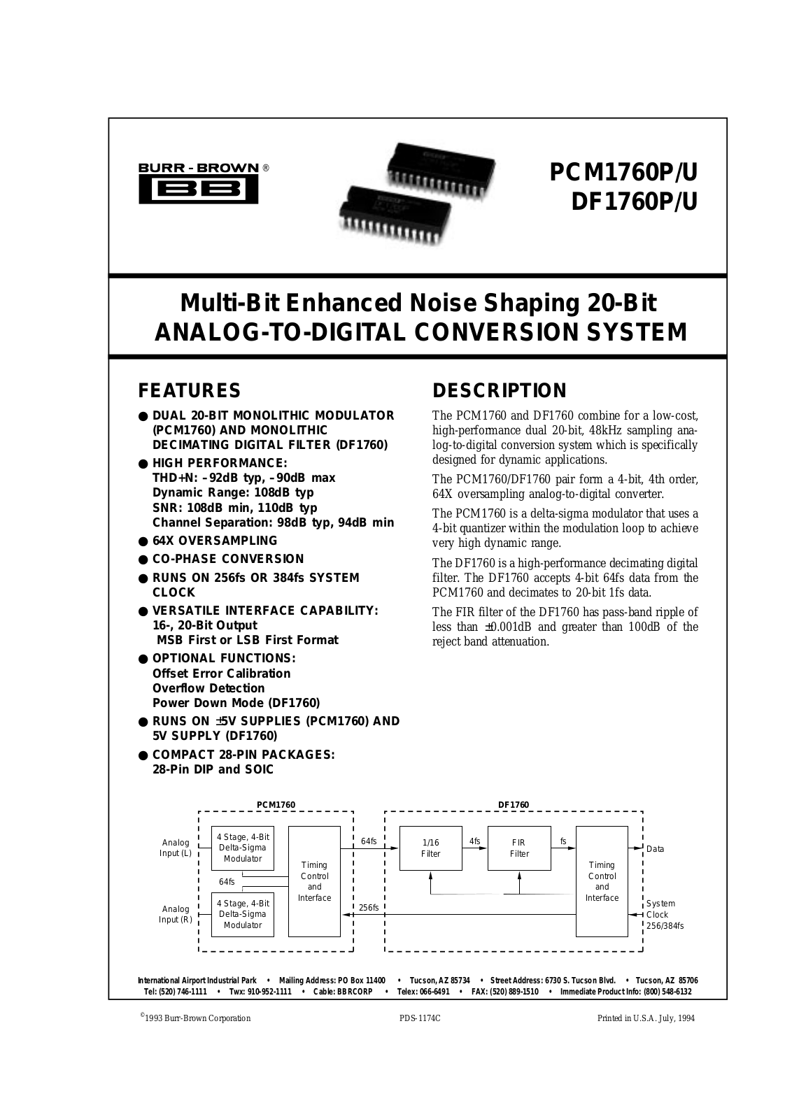 Burr Brown Corporation DF1760U, DF1760P Datasheet