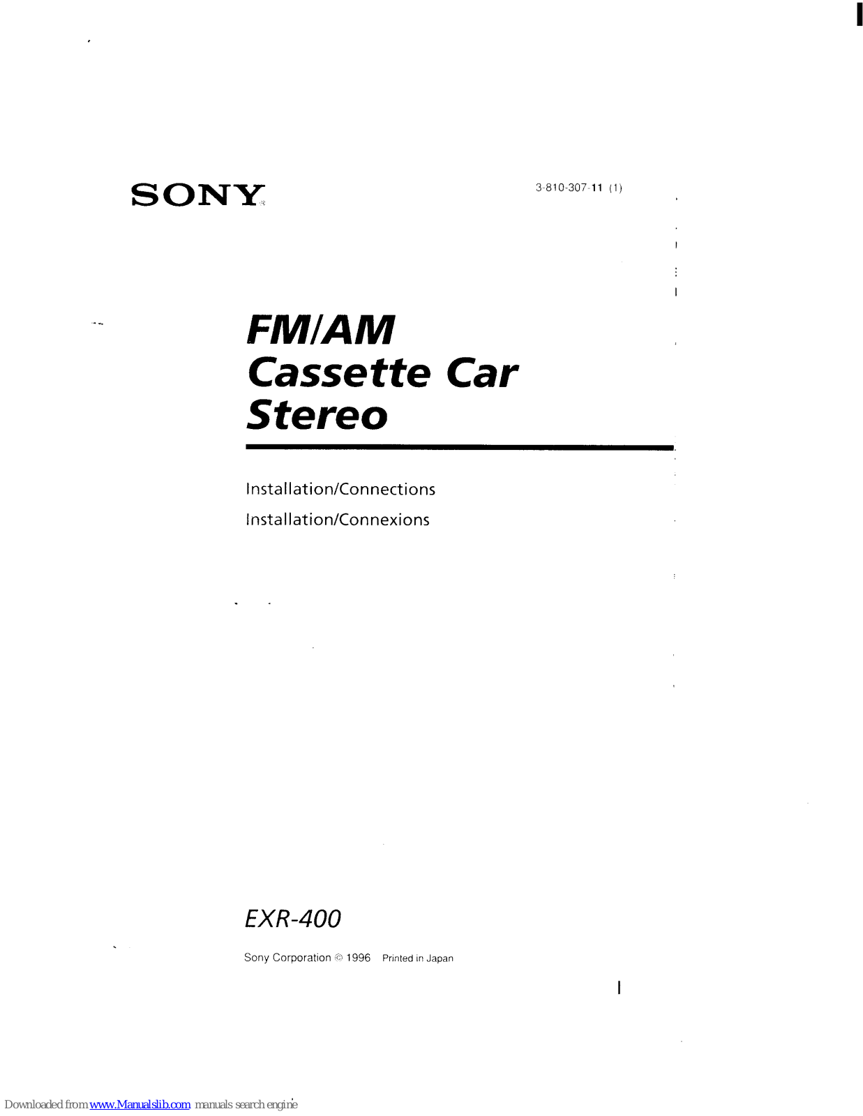 Sony EXR-400 Primary Installation/connections Manual