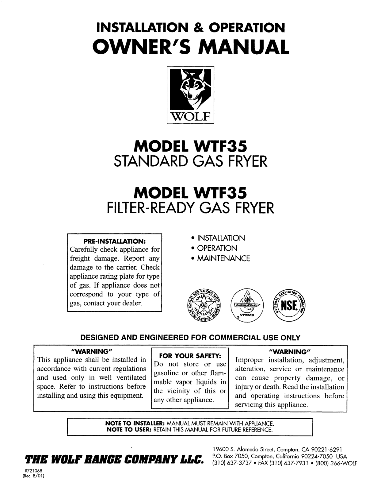 Wolf WTF-35 Installation  Manual