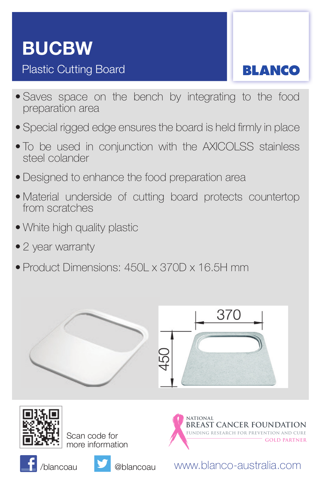 Blanco BUCBW Specifications Sheet