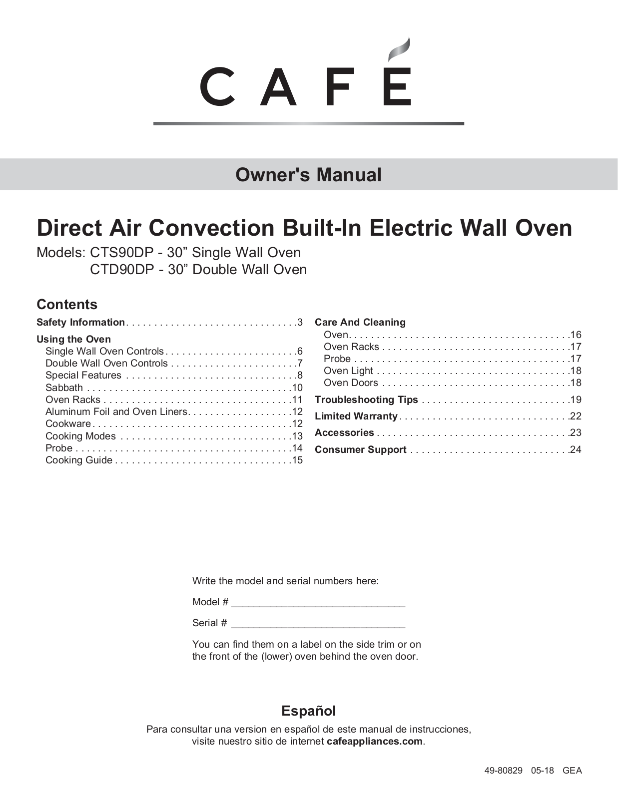 Cafe CTS90DP4MW2, CTD90DP4MW2 User Manual