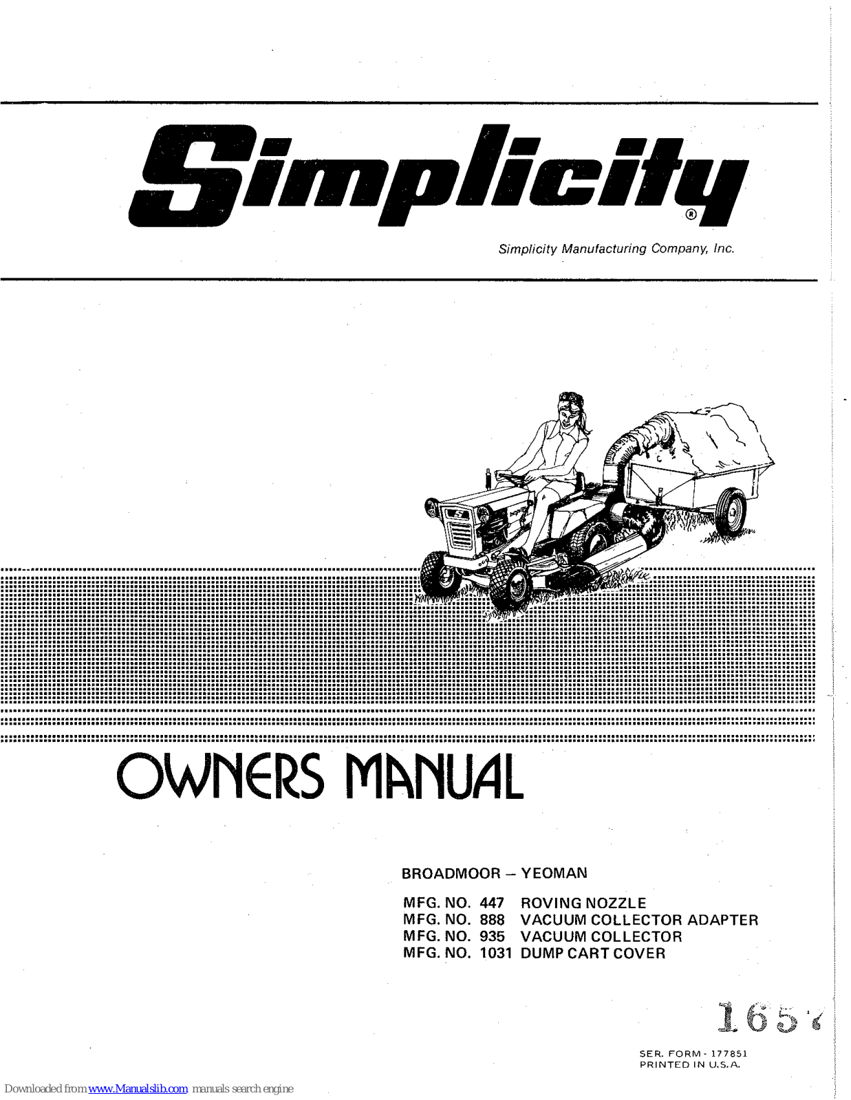 Simplicity 1031, 447, 888, 935 Owner's Manual