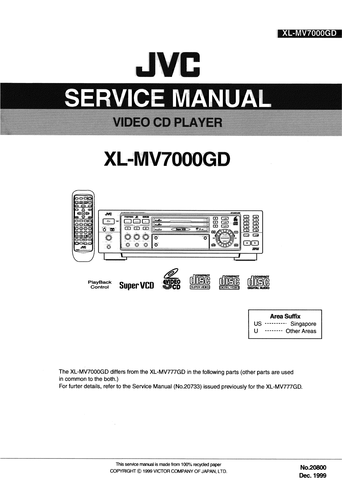 JVC XL-MV7000GDU, XL-MV7000GDUS Service Manual