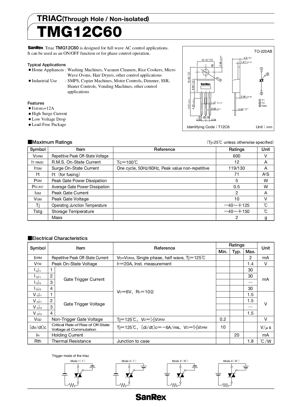 Sanrex-Sansha Electric Manufacturing TMG12C60 Data Sheet