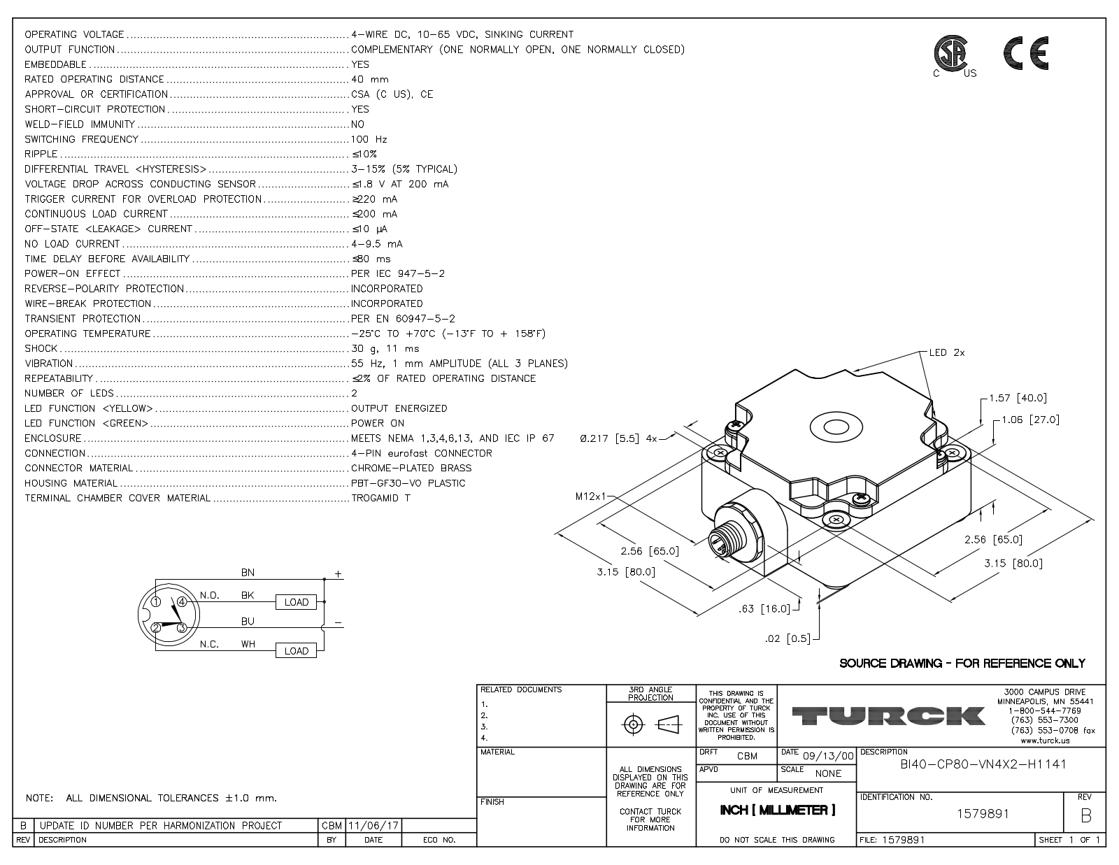 Turck BI40-CP80-VN4X2-H1141 Data Sheet