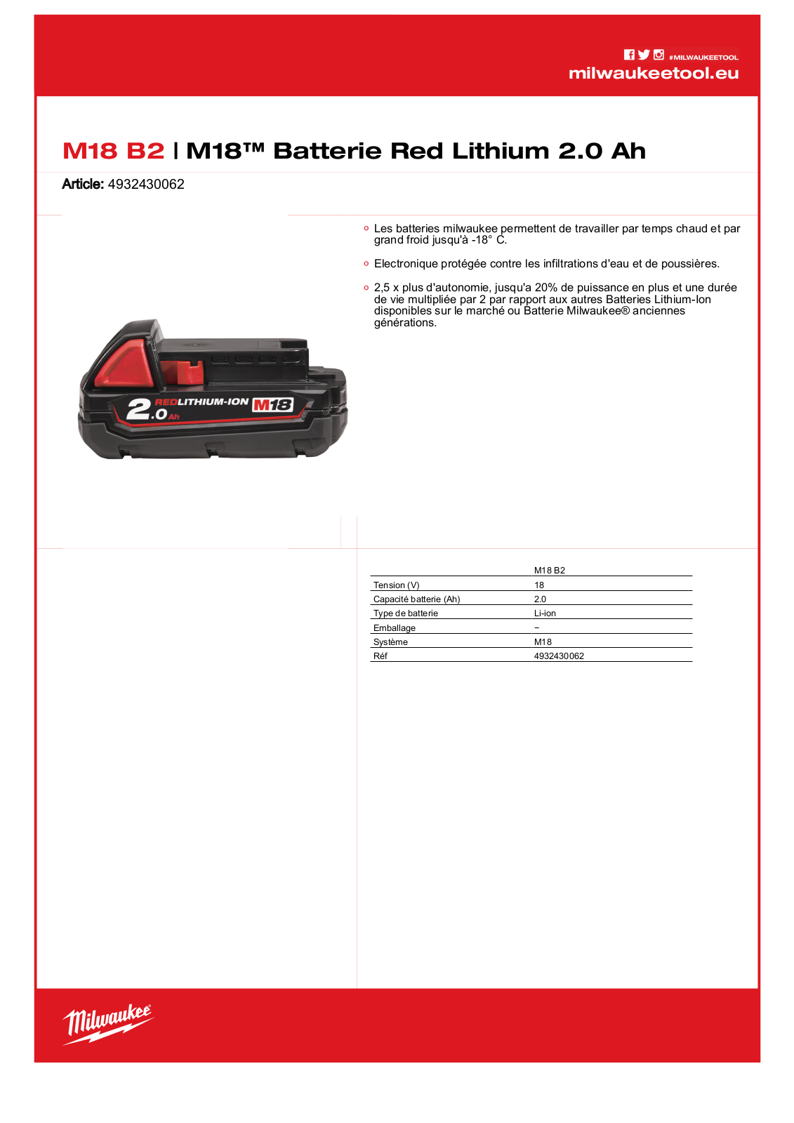 Milwaukee 4932430062, M18 B2 Specification - ManualMachine.com