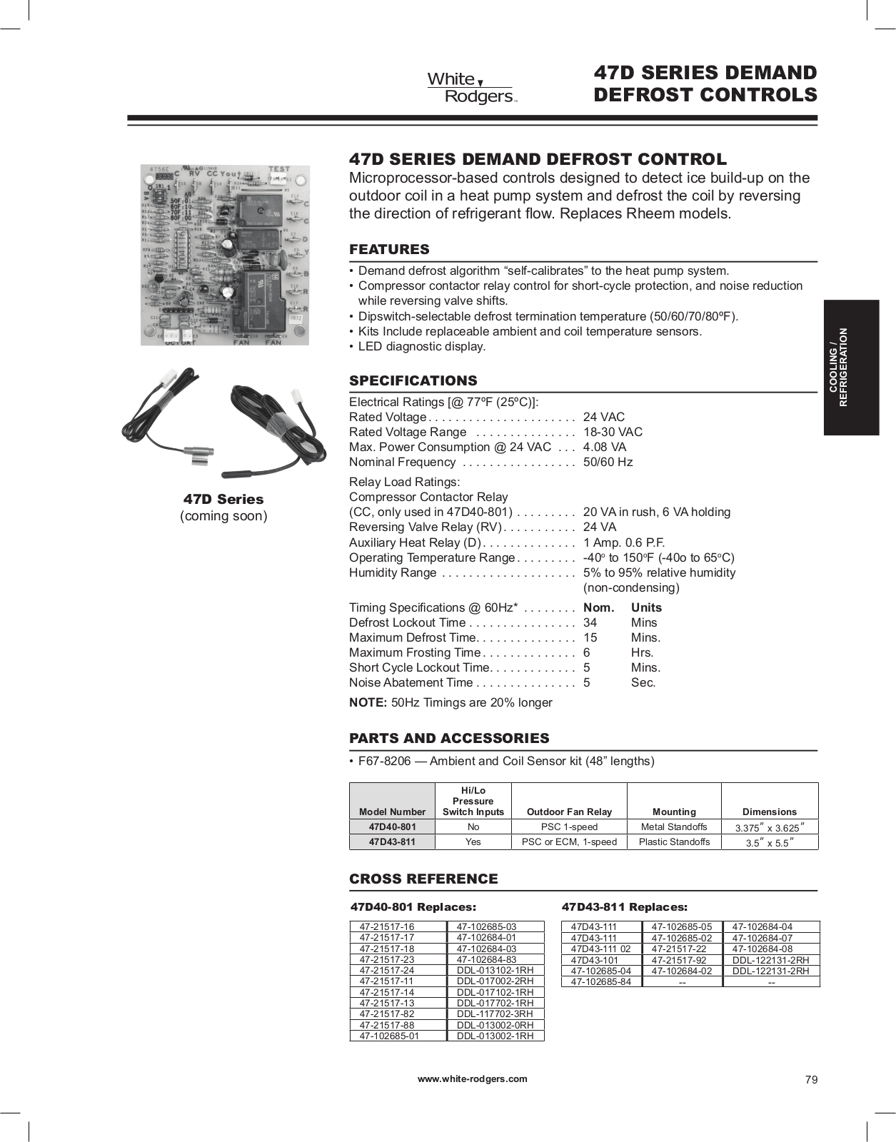 White Rodgers 47D43-811, 47D40-801 Catalog Page