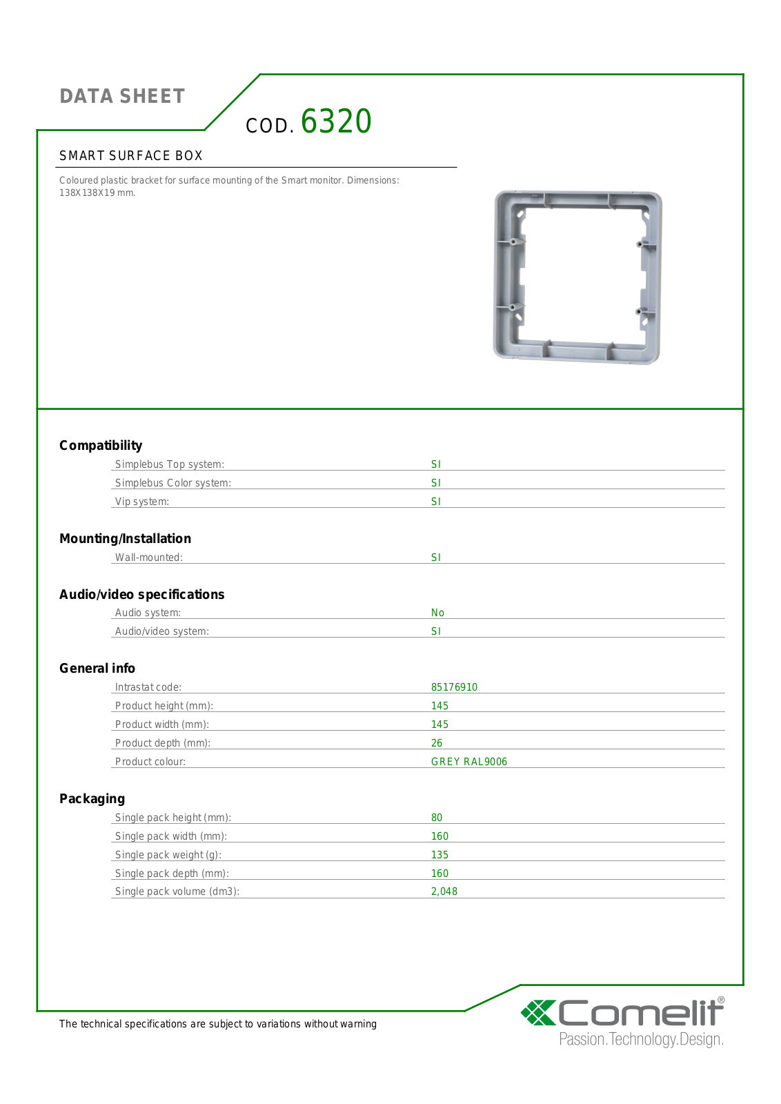 Comelit 6320 Specsheet