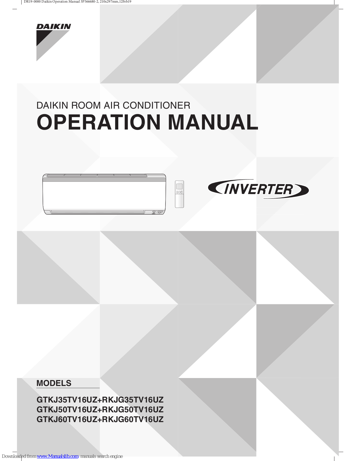 Daikin GTKJ35TV16UZ, RKJG35TV16UZ, GTKJ50TV16UZ, RKJG60TV16UZ, RKJG50TV16UZ Operation Manual