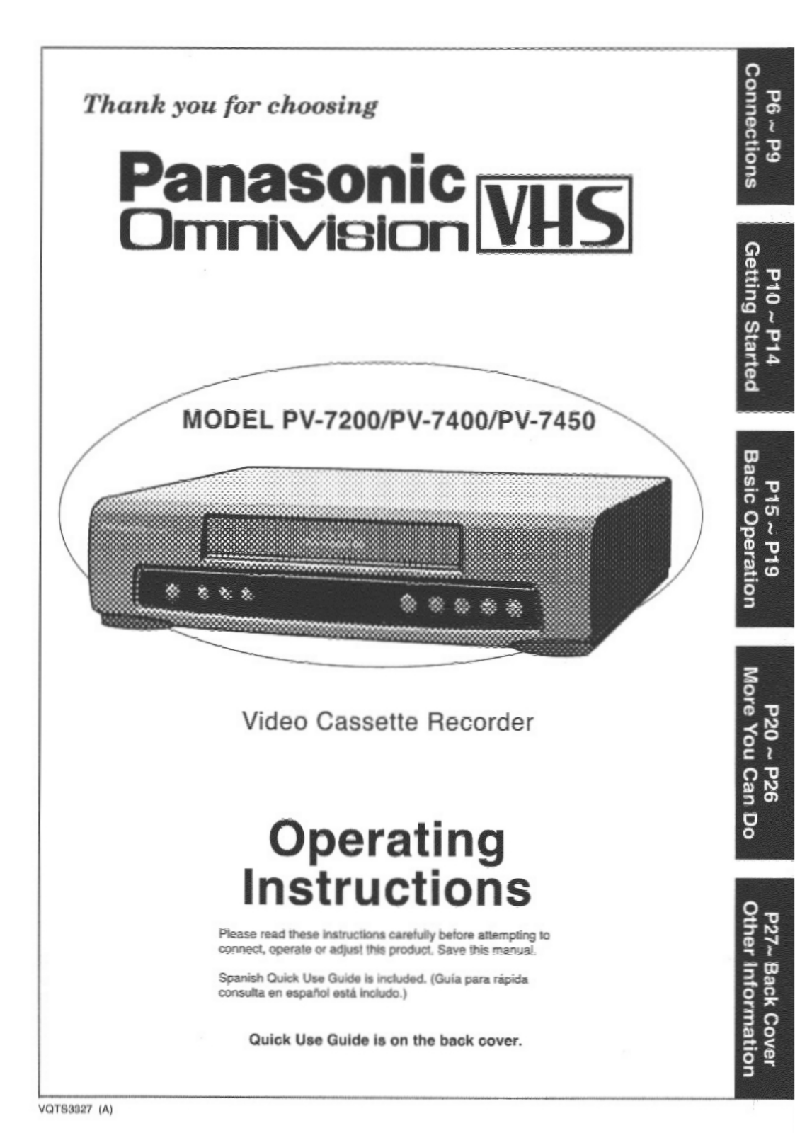 Panasonic PV-7200, PV-7400, PV-7450 User Manual