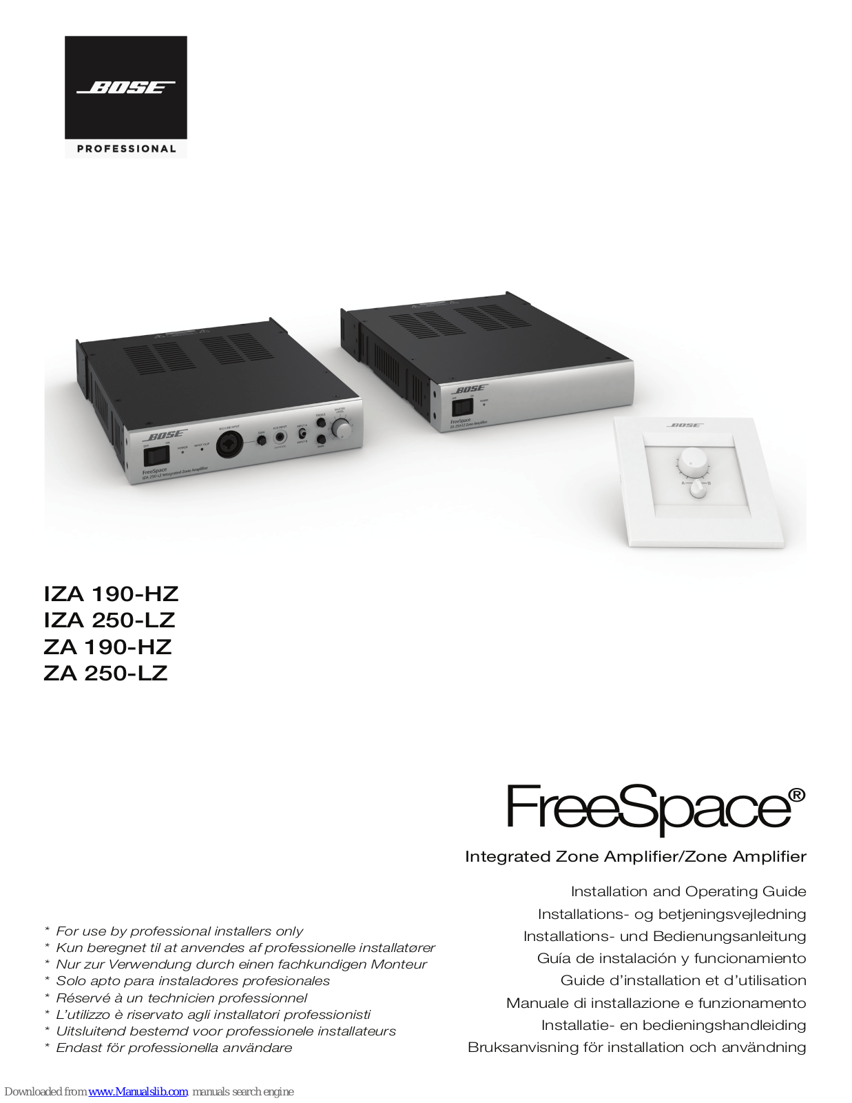 Bose FreeSpace IZA 190-HZ, FreeSpace IZA 250-LZ, FreeSpace ZA 190-HZ, FreeSpace ZA 250-LZ Installation And Operating Manual