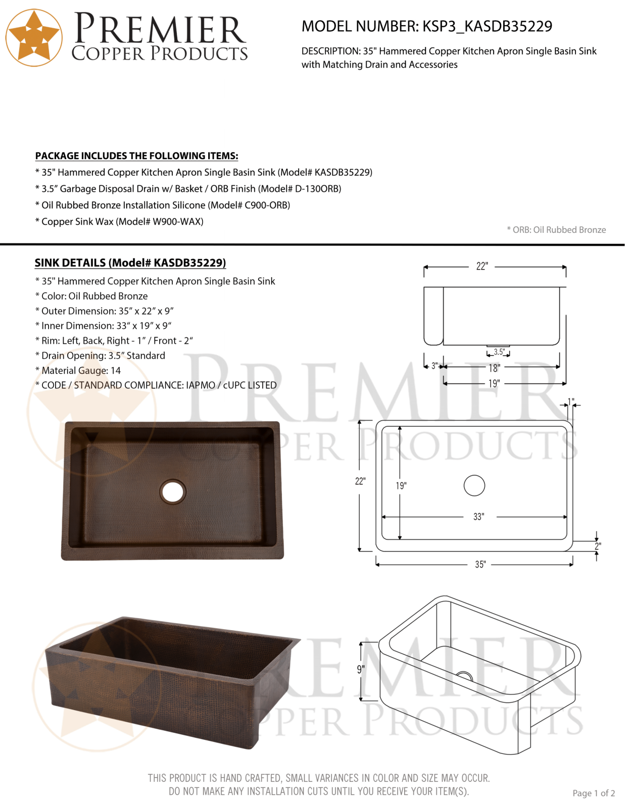 Premier Copper Products IER1584 Specifications - ManualMachine.com