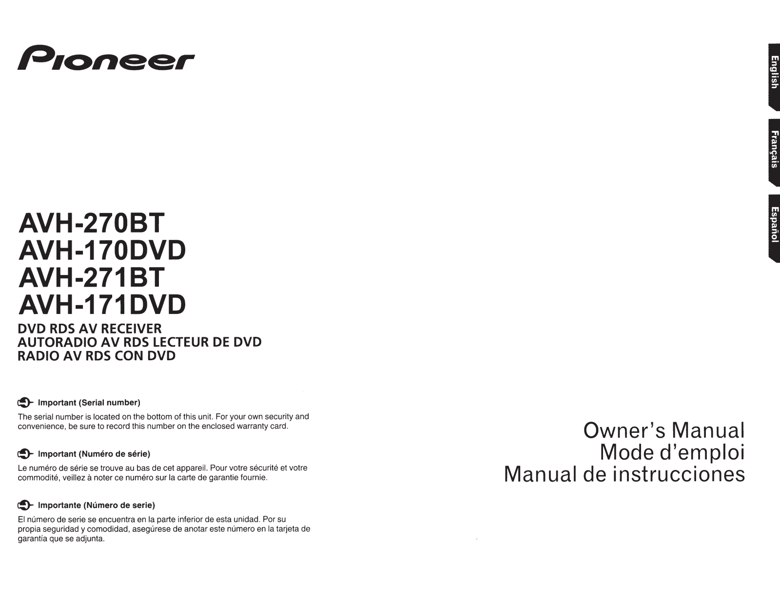 Pioneer AVH-270BT, AVH-170DVD, AVH-171DVD, 271BT User Manual - ManualMachine.com