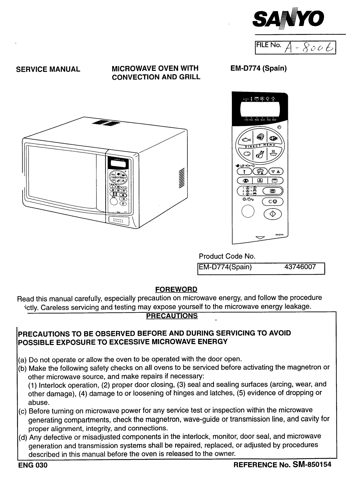 Sanyo EM-D774 Service Manual