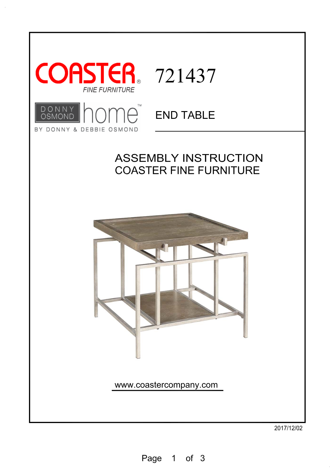 Coaster 721437 Assembly Guide